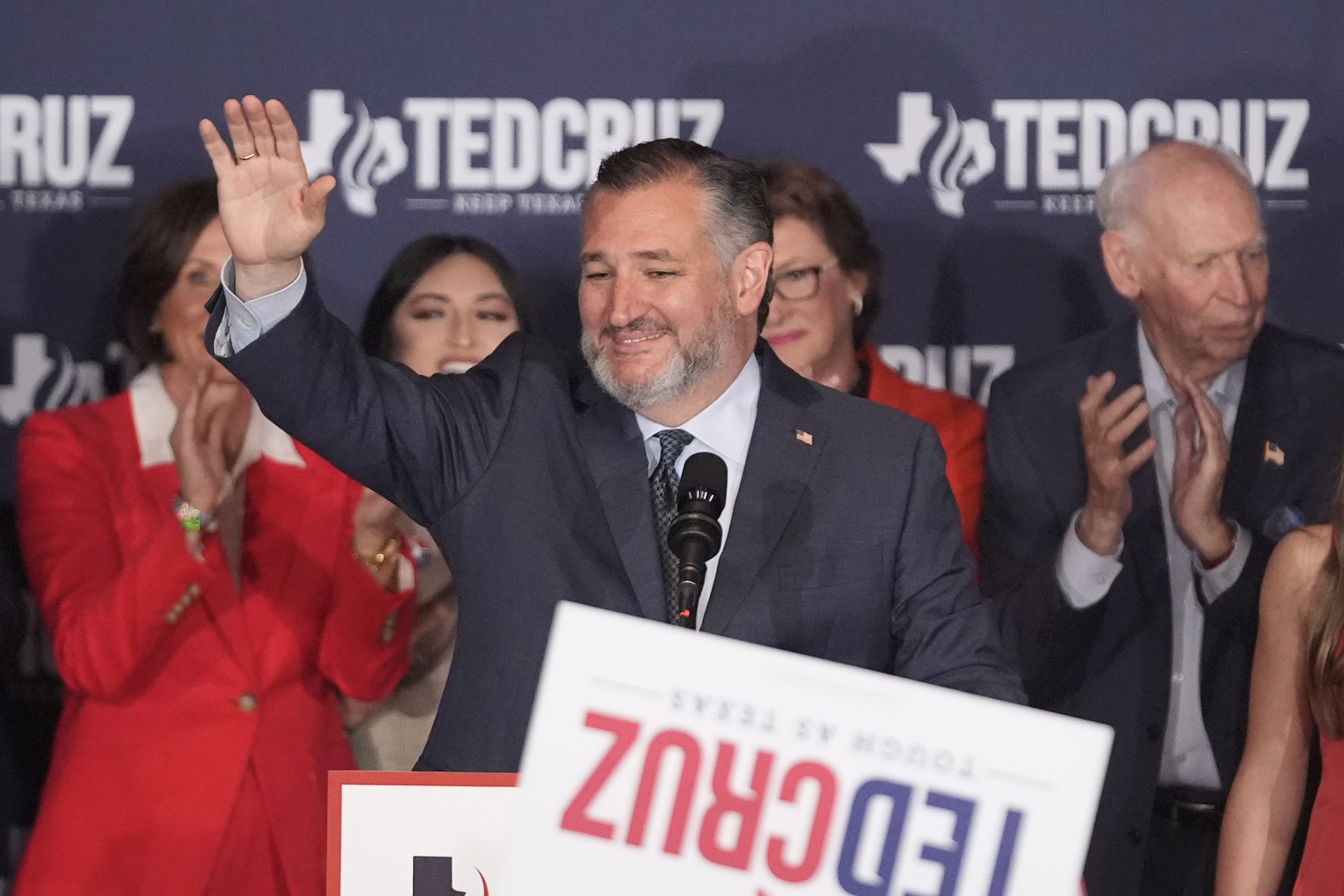 Sen. Ted Cruz, R-Texas, speaks during a watch party on election night, Tuesday, Nov. 5, 2024, at the Marriott Marquis in Houston. (AP Photo/LM Otero)