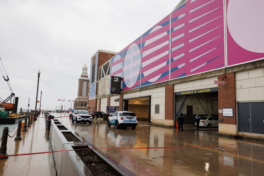 Police investigate the scene of a shooting at the Navy Pier, Tuesday, Nov. 5, 2024 in Chicago. (Anthony Vazquez/Chicago Sun-Times via AP)