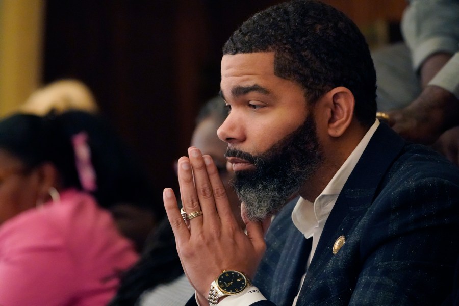 FILE - Jackson Mayor Chokwe Antar Lumumba watches a debate at the Mississippi Capitol on Feb. 7, 2023, in Jackson, Miss. (AP Photo/Rogelio V. Solis, File)