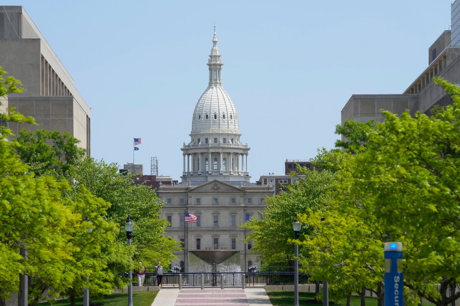 FILE - The Michigan State Capitol is photographed May 24, 2023, in Lansing, Mich. Federal judges gave final approval to a new map of Michigan state Legislature boundaries Friday, July 26, 2024. (AP Photo/Carlos Osorio, File)