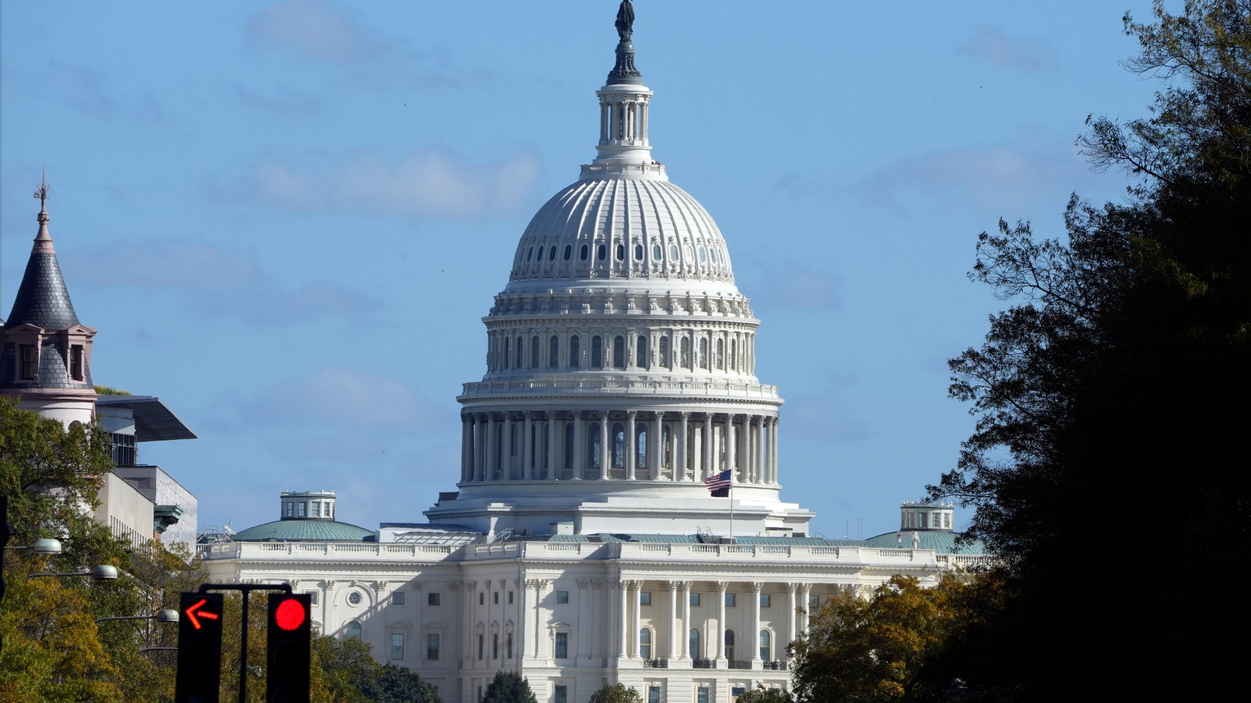 The U.S. Capitol is seen from Pennsylvania Avenue in Washington, on Election Day, Tuesday, Nov. 5, 2024. (AP Photo/Jon Elswick)