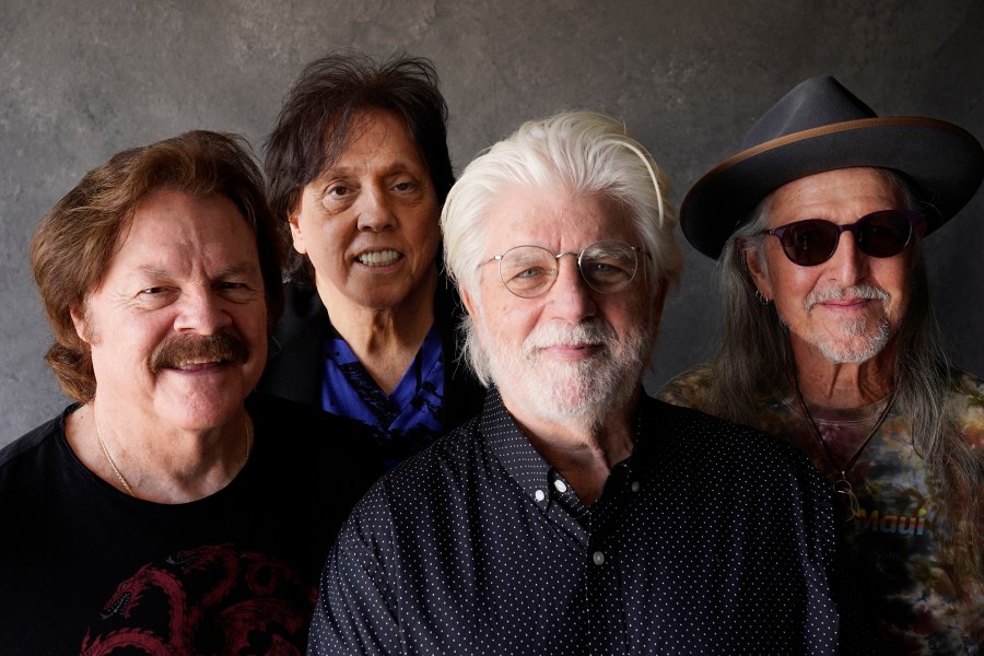 FILE - Members of the Doobie Brothers, from left, Tom Johnston, John McFee, Michael McDonald and Pat Simmons pose for a portrait in Los Angeles on Aug. 17, 2021. (AP Photo/Chris Pizzello, File)