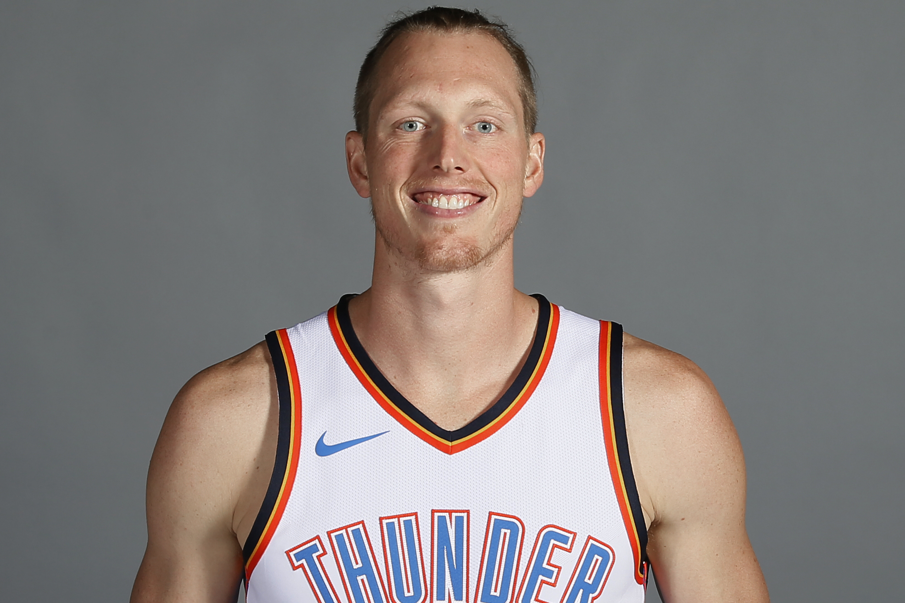 FILE - Oklahoma City Thunder forward Kyle Singler is pictured during an NBA basketball media day in Oklahoma City, Monday, Sept. 25, 2017. (AP Photo/Sue Ogrocki)