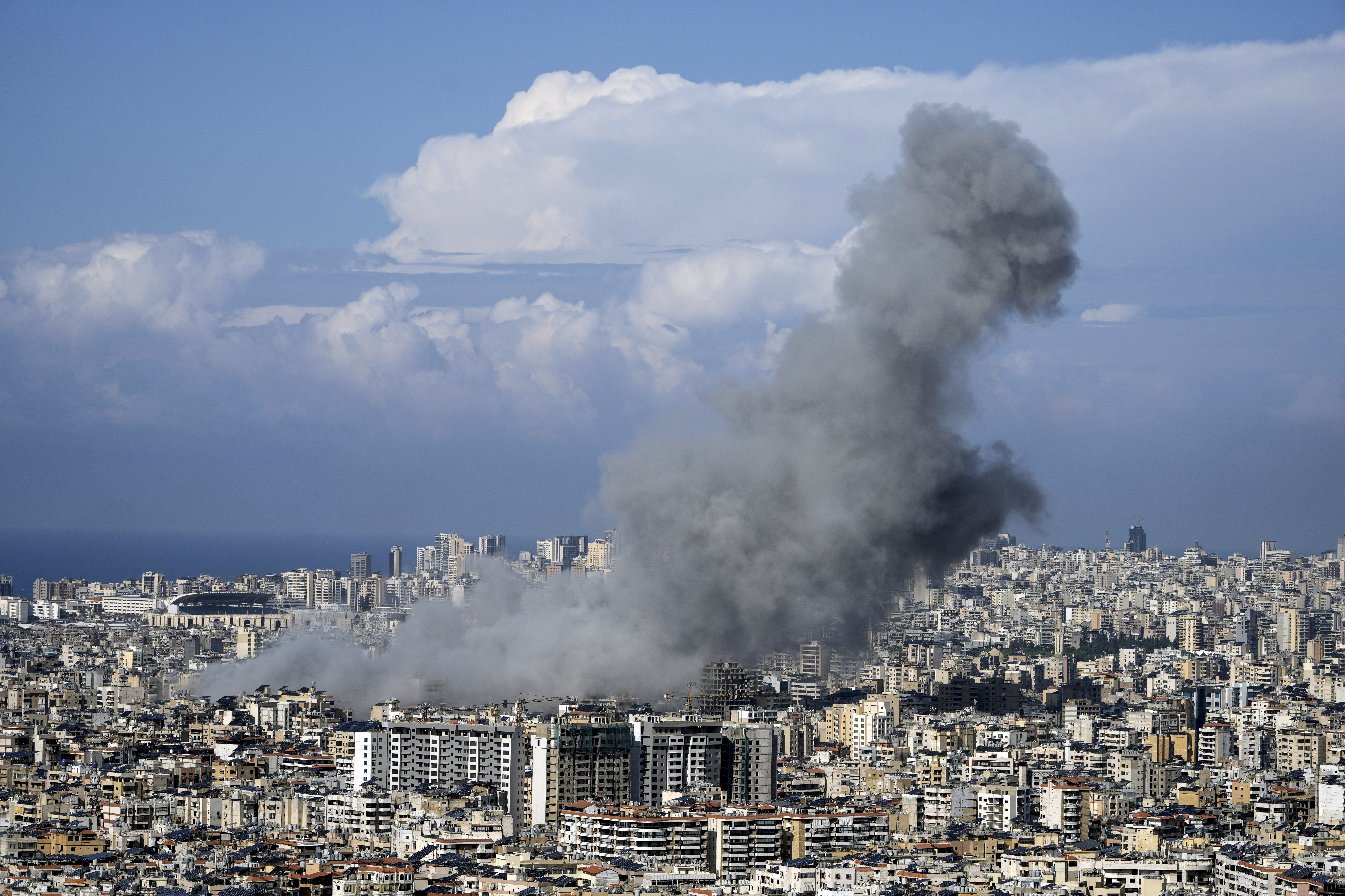 Smoke rises after an Israeli airstrike on Dahiyeh, in the southern suburb of Beirut, Lebanon, Tuesday, Nov. 12, 2024. (AP Photo/Bilal Hussein)