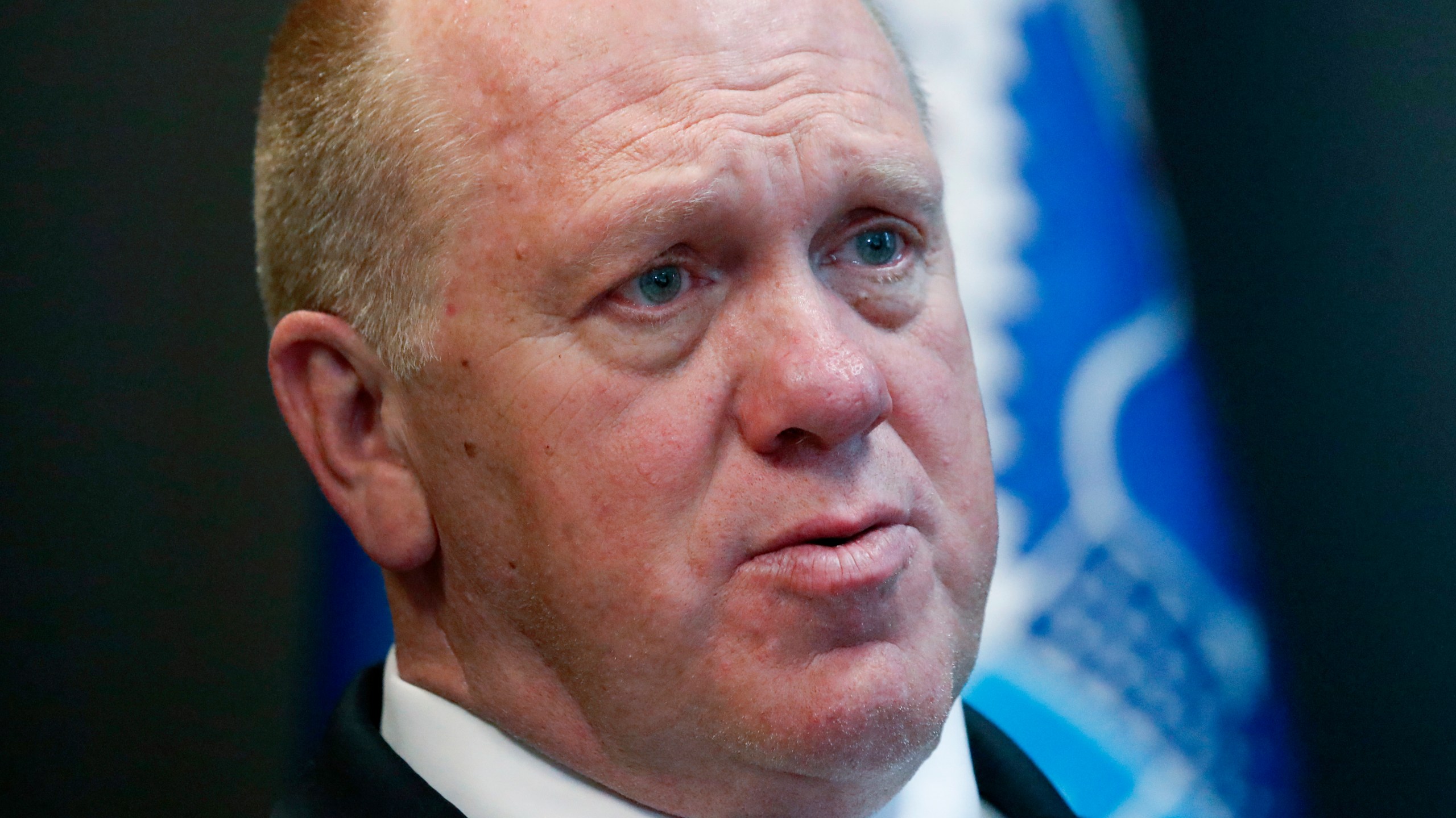 FILE - U.S. Immigration and Customs Enforcement acting director Thomas Homan speaks during an interview in East Point, Ga., April 26, 2018. President-elect Donald Trump says that Tom Homan, his former acting U.S. Immigration and Customs Enforcement director, will serve as “border czar” in his incoming administration. (AP Photo/John Bazemore, File)