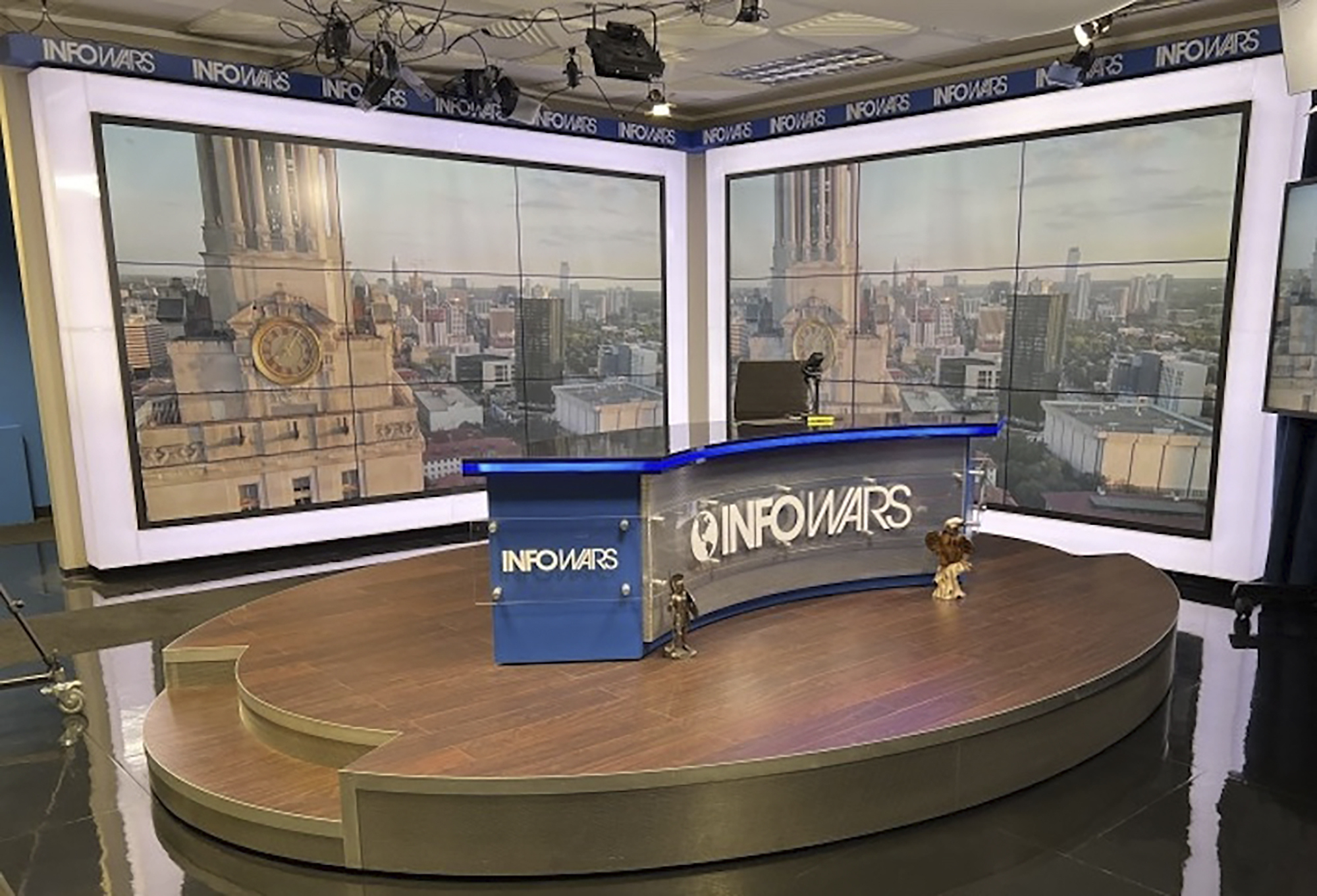 This undated photo provided by ThreeSixty Asset Advisors shows the Infowars set. (ThreeSixty Asset Advisors via AP)