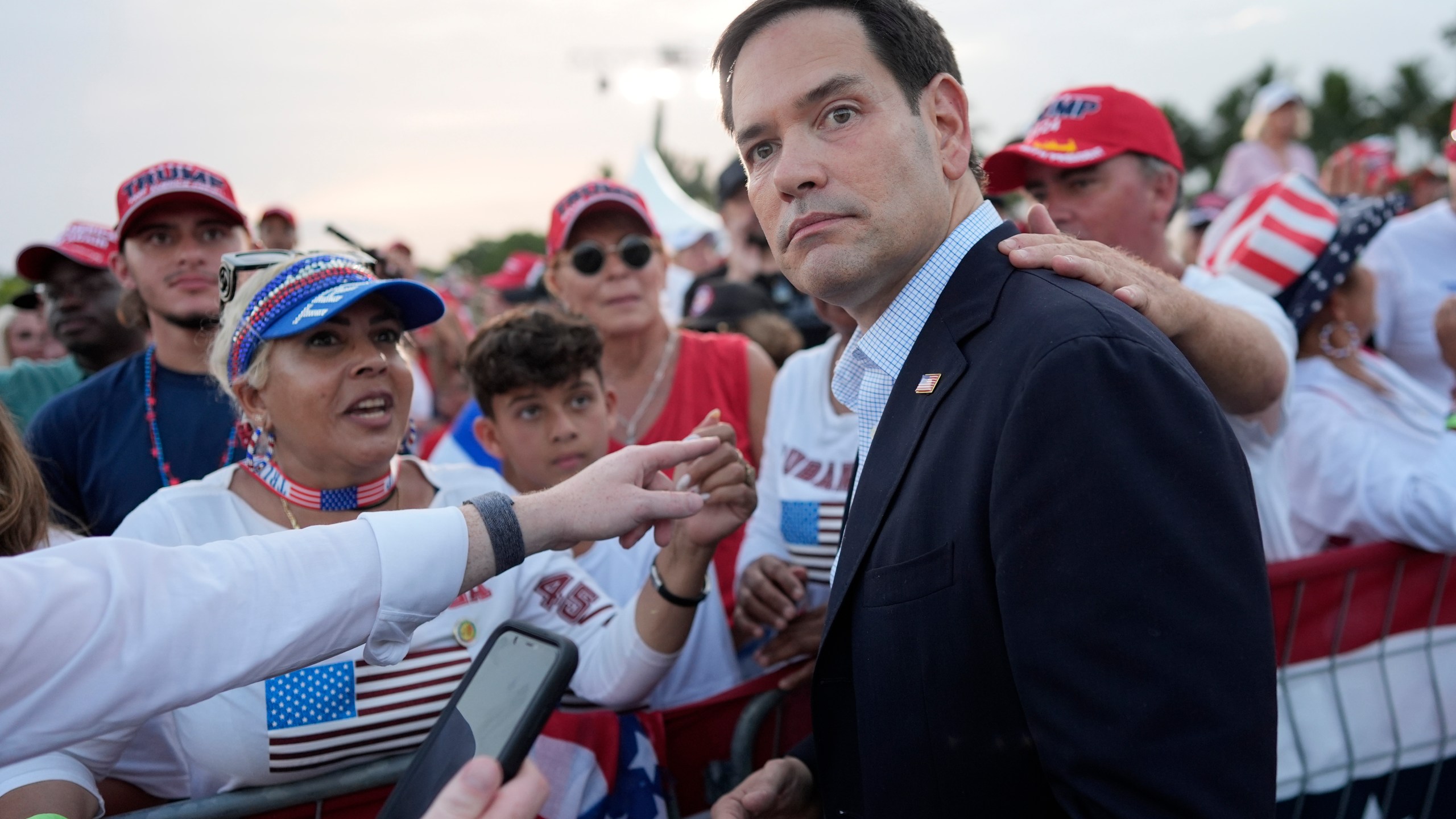 FILE - Sen. Marco Rubio, R-Fla., arrives before Republican presidential candidate former President Donald Trump speaks at a campaign rally in Doral, Fla., July 9, 2024. (AP Photo/Rebecca Blackwell, File)