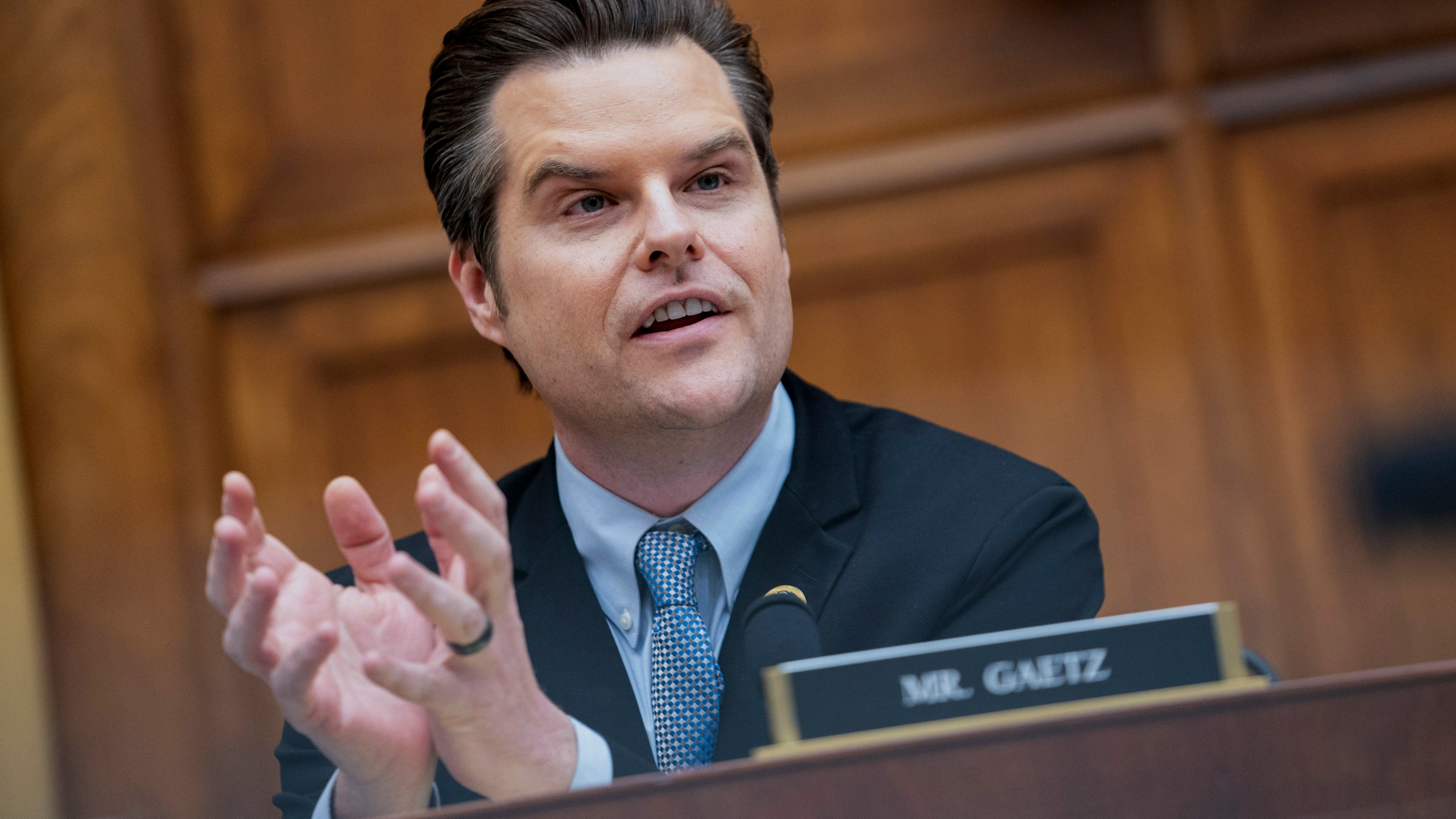 FILE - Rep. Matt Gaetz, R-Fla., speaks on Capitol Hill in Washington, March 12, 2024. (AP Photo/Nathan Howard, File)