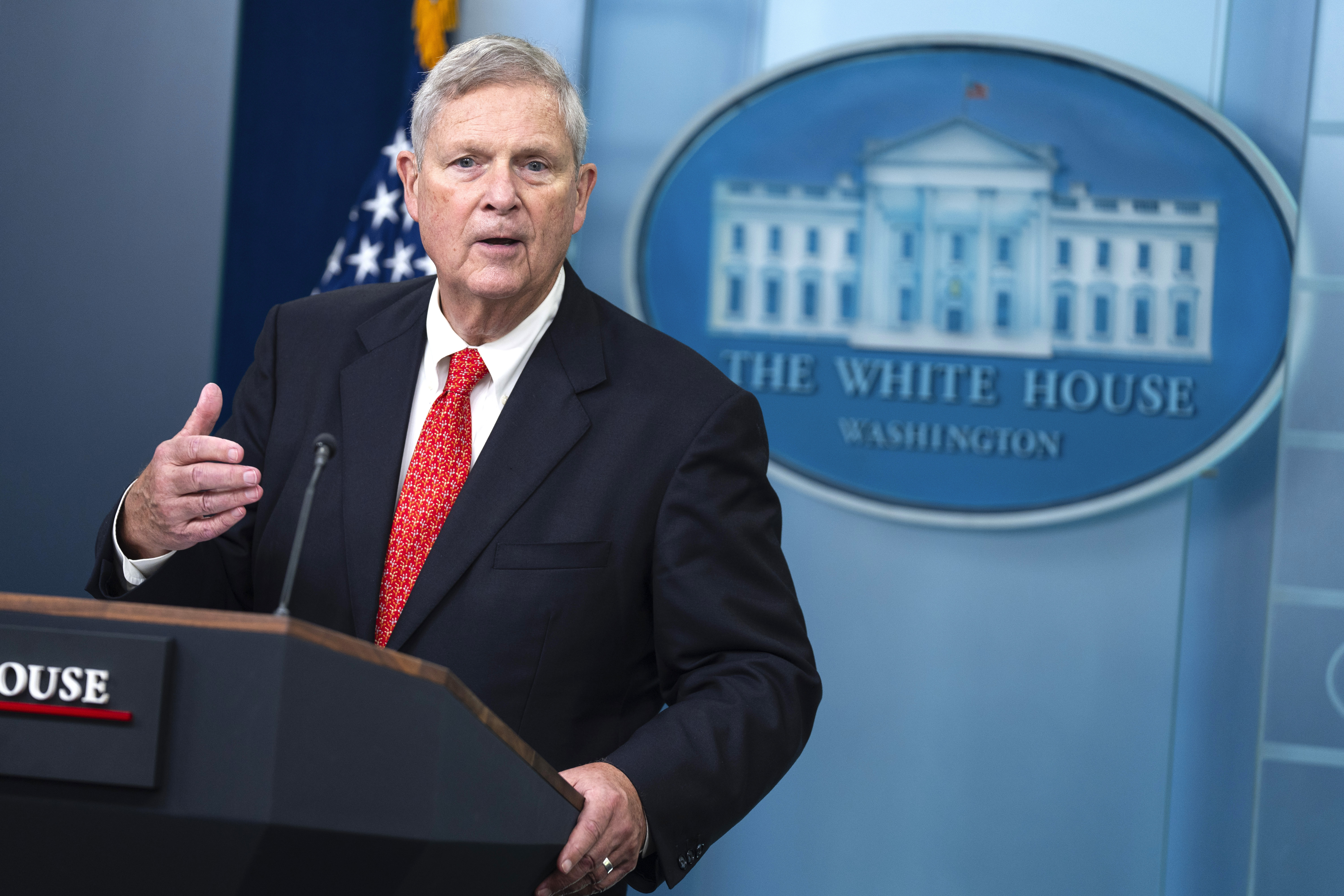 FILE - Agriculture Secretary Tom Vilsack speaks during a press briefing at the White House, Wednesday, July 31, 2024, in Washington. (AP Photo/Evan Vucci, File)