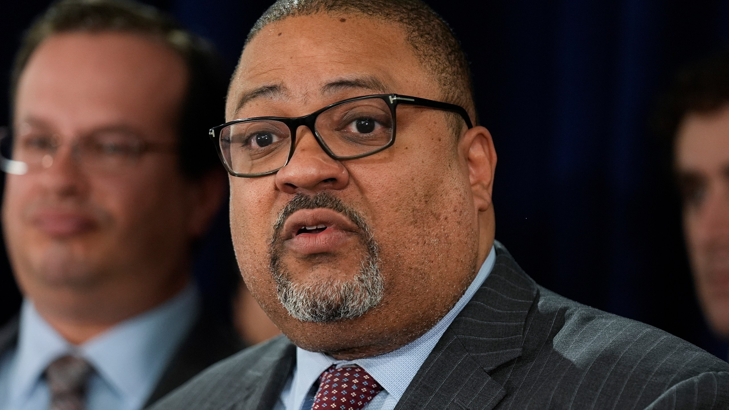 FILE - Manhattan District Attorney Alvin Bragg speaks to the media, Thursday, May 30, 2024, in New York. (AP Photo/Seth Wenig, Pool, File)