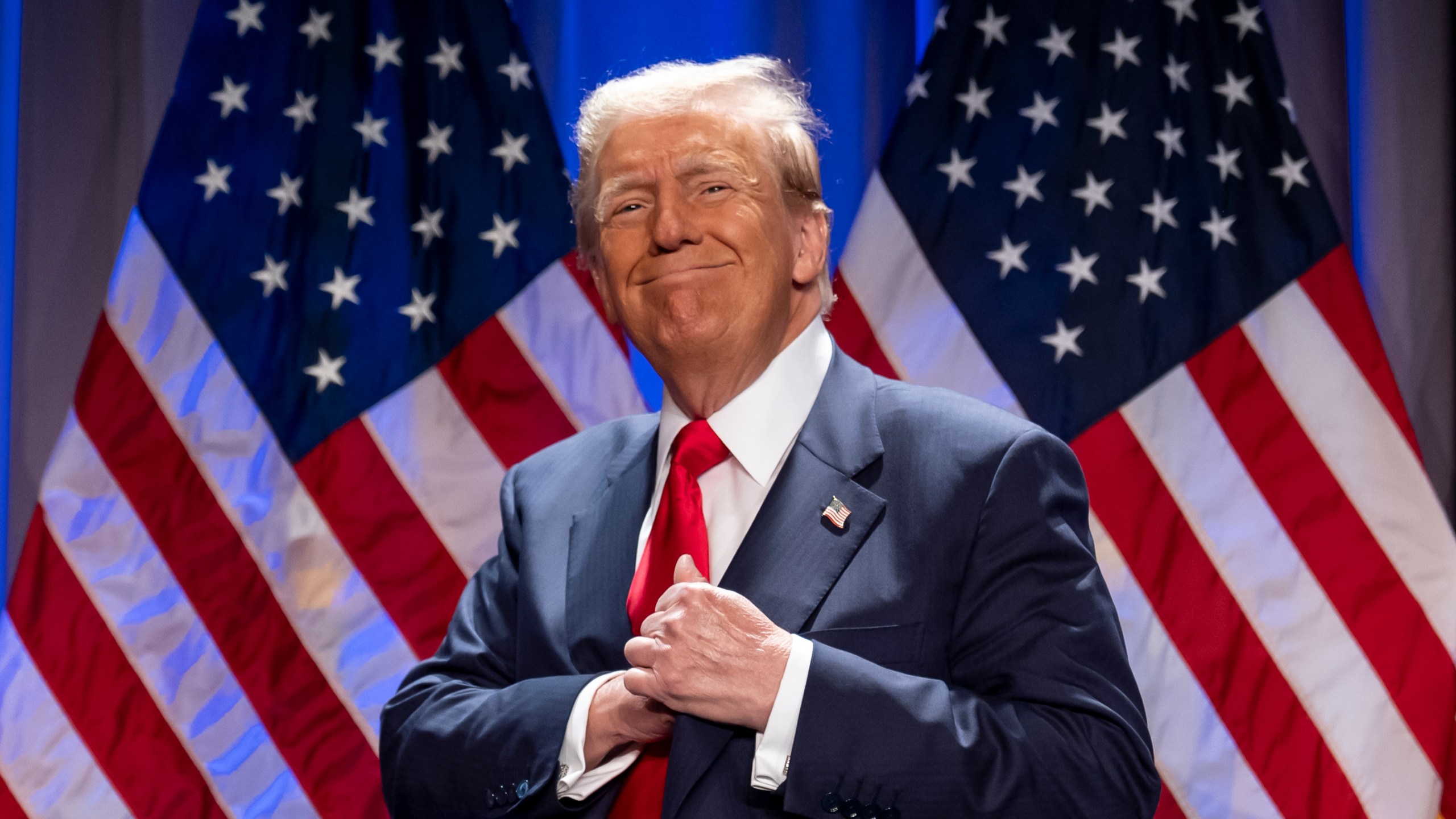 President-elect Donald Trump arrives to speak at a meeting of the House GOP conference, Wednesday, Nov. 13, 2024, in Washington. (AP Photo/Alex Brandon)