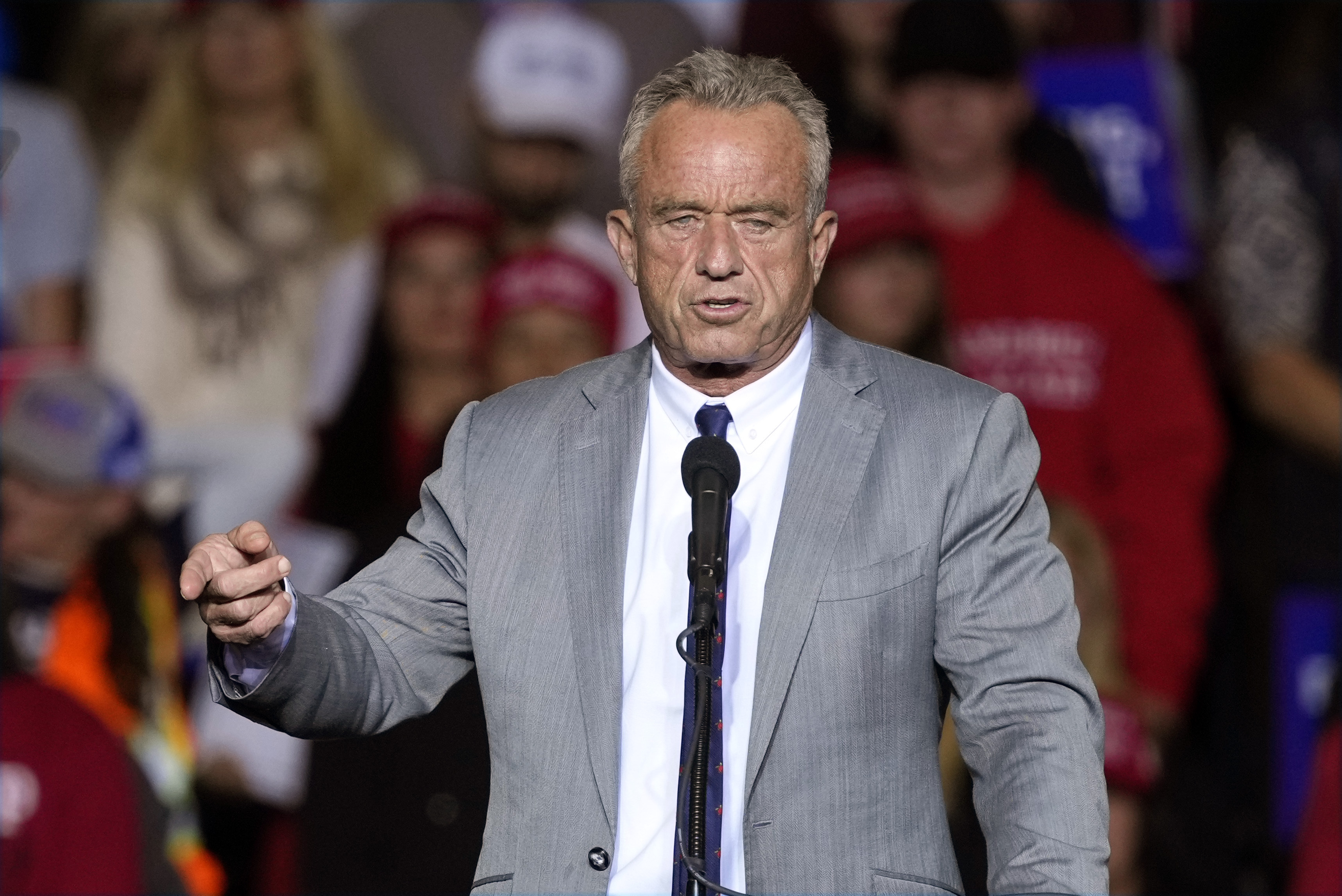 FILE - Robert F. Kennedy Jr., speaks before Republican presidential nominee former President Donald Trump at a campaign event Nov. 1, 2024, in Milwaukee. (AP Photo/Morry Gash, File)