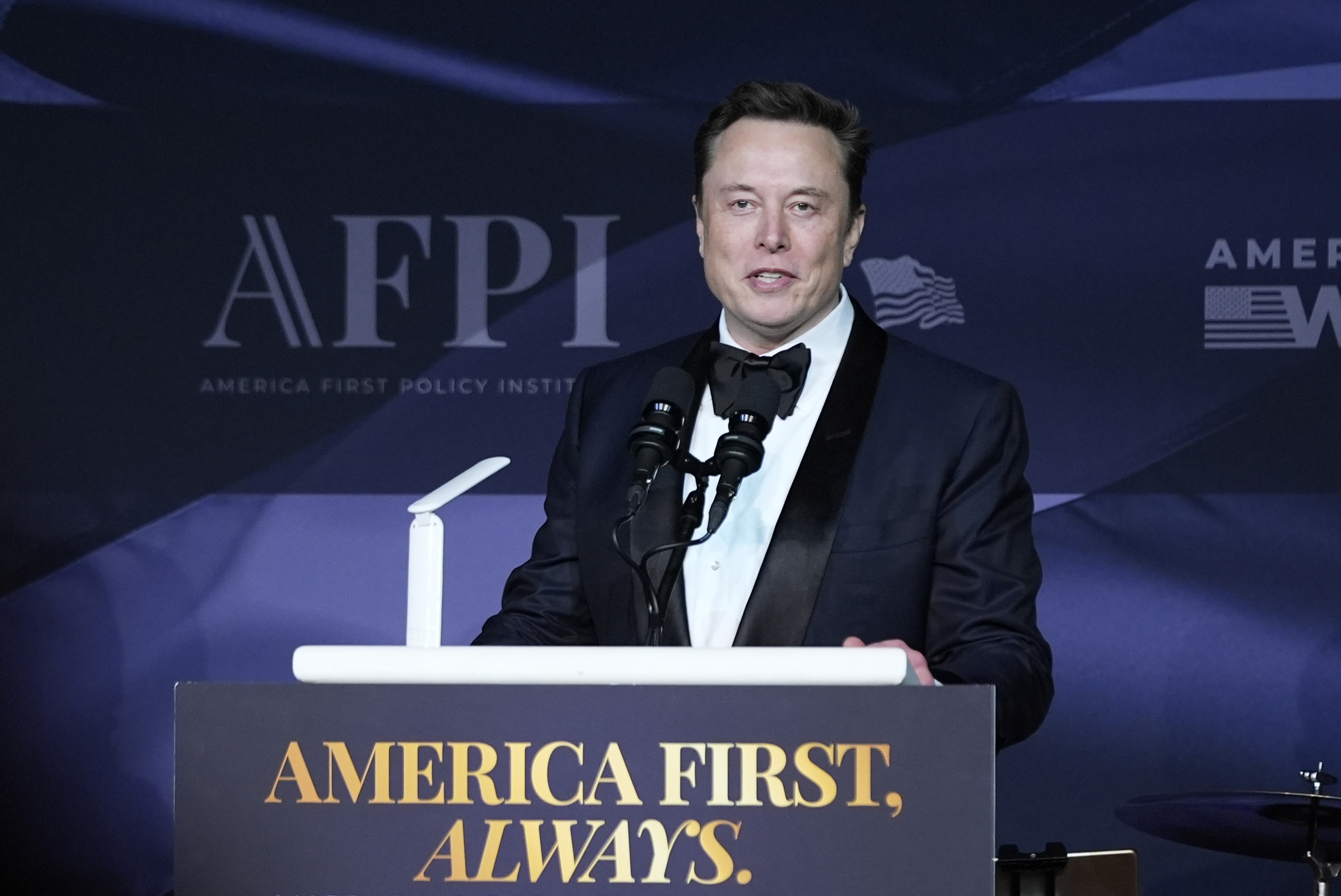 Elon Musk speaks after President-elect Donald Trump spoke during an America First Policy Institute gala at his Mar-a-Lago estate, Thursday, Nov. 14, 2024, in Palm Beach, Fla. (AP Photo/Alex Brandon)