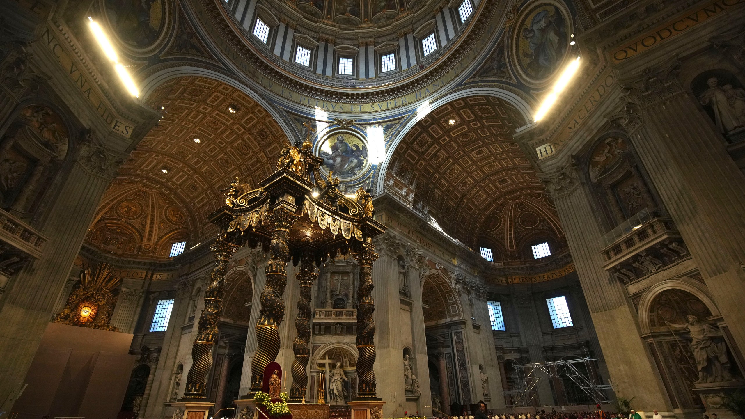 A view of St. Peter's Basilica as Pope Francis presides over a mass on the occasion of the World Day of the Poor, at the Vatican, Sunday, Nov. 17, 2024. (AP Photo/Alessandra Tarantino)