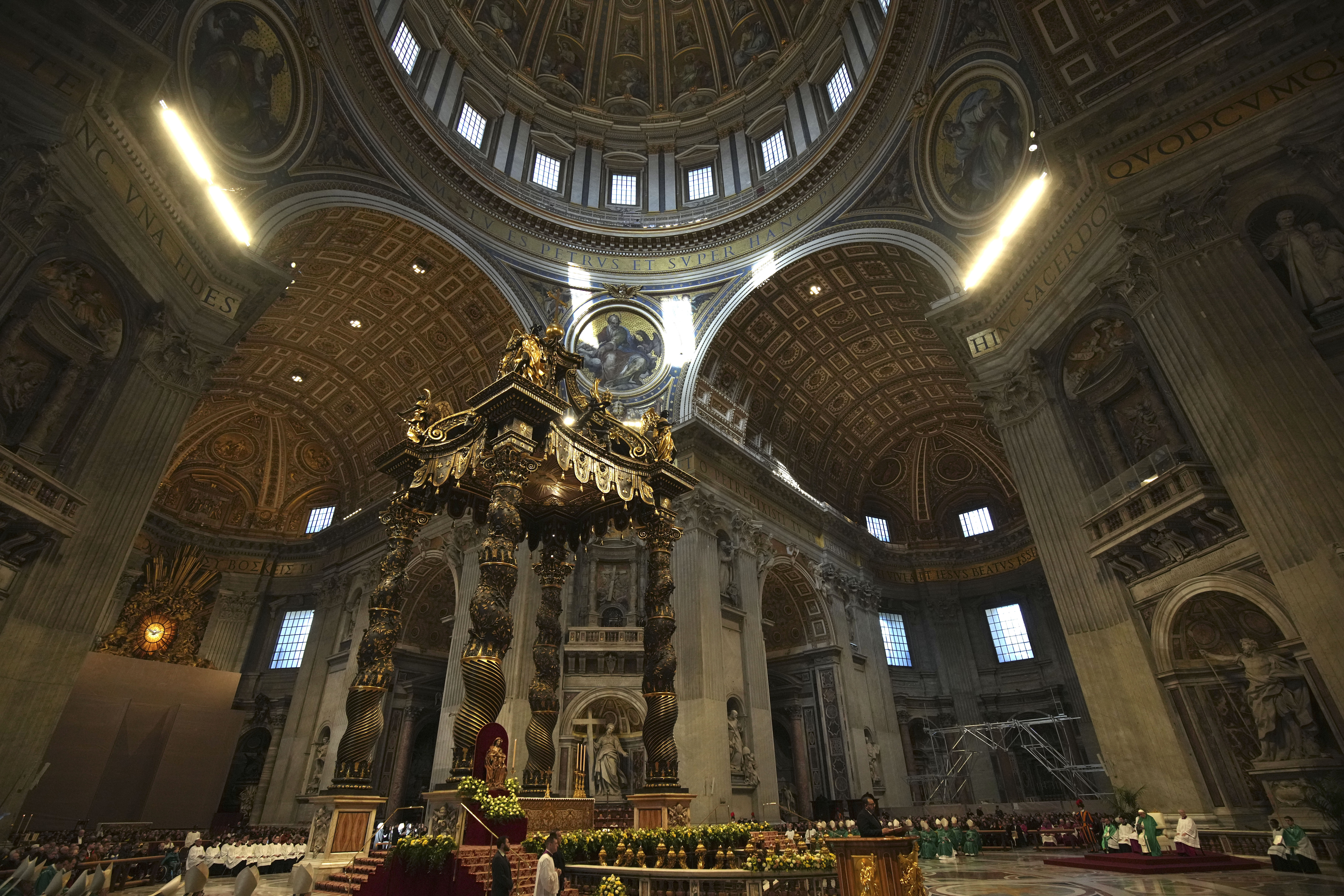 A view of St. Peter's Basilica as Pope Francis presides over a mass on the occasion of the World Day of the Poor, at the Vatican, Sunday, Nov. 17, 2024. (AP Photo/Alessandra Tarantino)