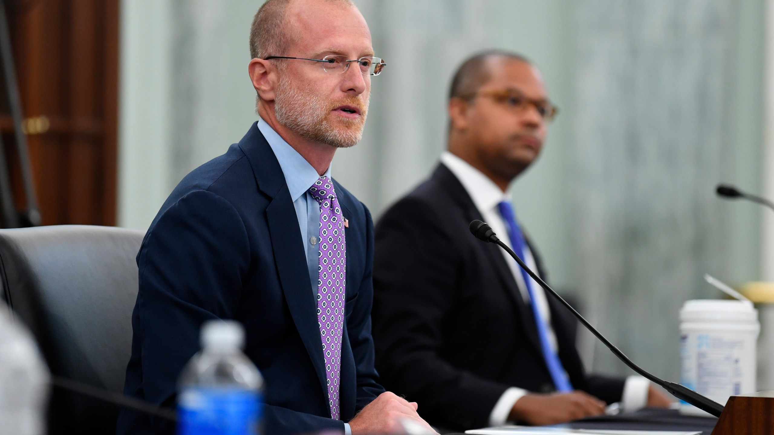 FILE - Brendan Carr answers questions during a Senate Commerce, Science, and Transportation committee hearing to examine the Federal Communications Commission on Capitol Hill in Washington, June 24, 2020. (Jonathan Newton/The Washington Post via AP, Pool, File)