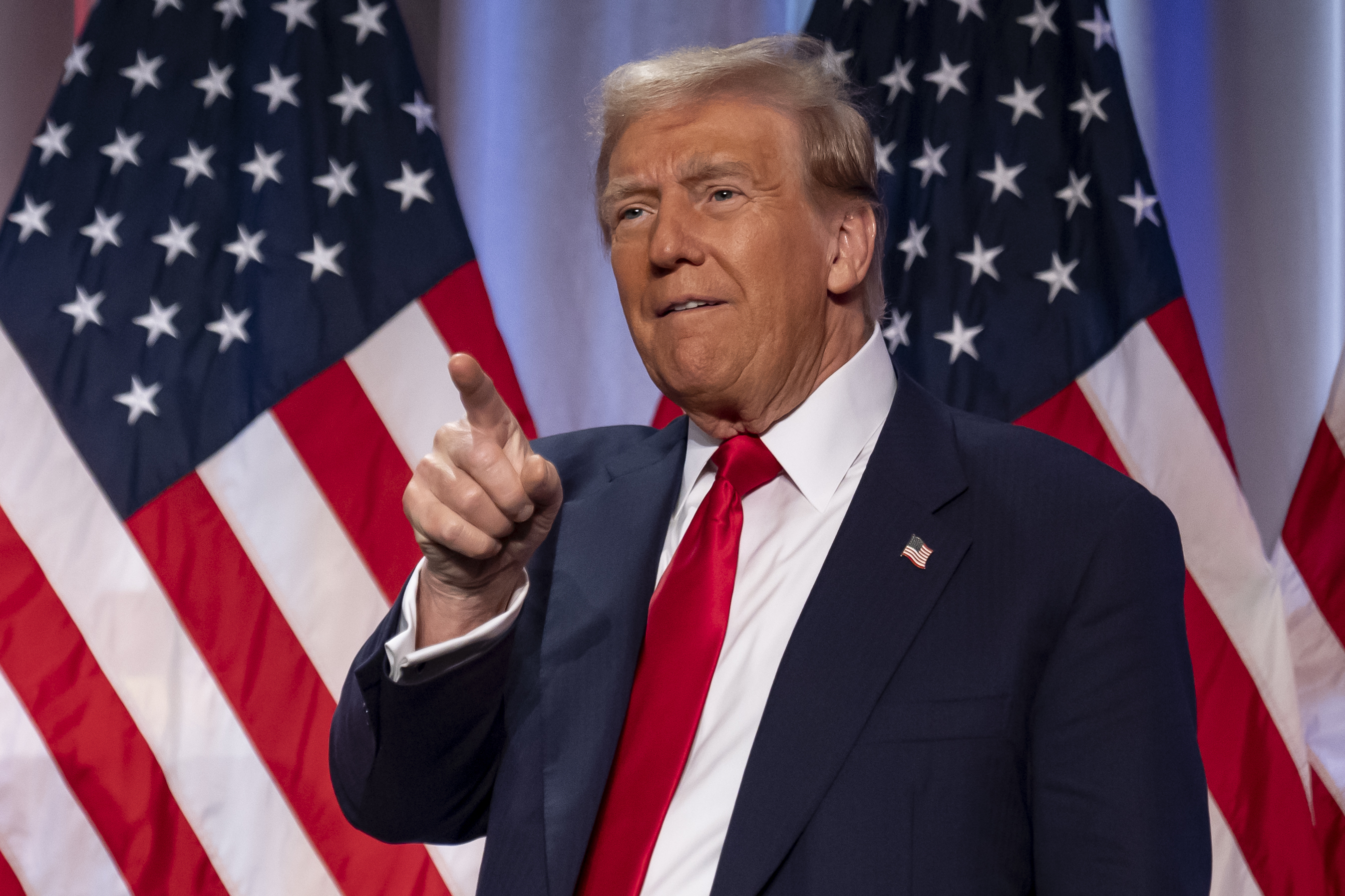 President-elect Donald Trump arrives to speak at a meeting of the House GOP conference, Wednesday, Nov. 13, 2024, in Washington. (AP Photo/Alex Brandon)