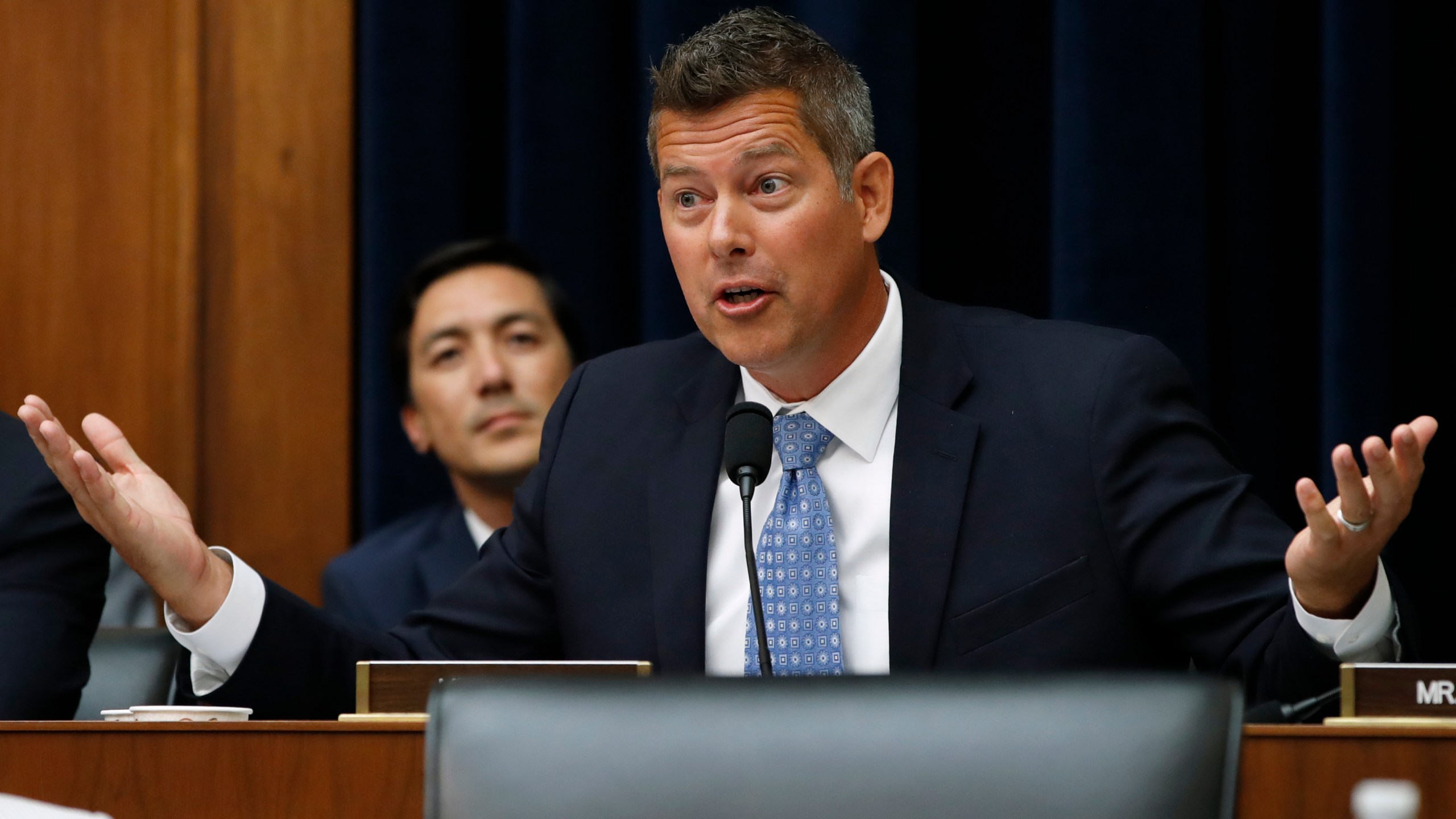 FILE - Rep. Sean Duffy, R-Wis., speaks during a hearing July 18, 2018, on Capitol Hill in Washington. President-elect Donald Trump has nominated Duffy to be Transportation Secretary. (AP Photo/Jacquelyn Martin, File)