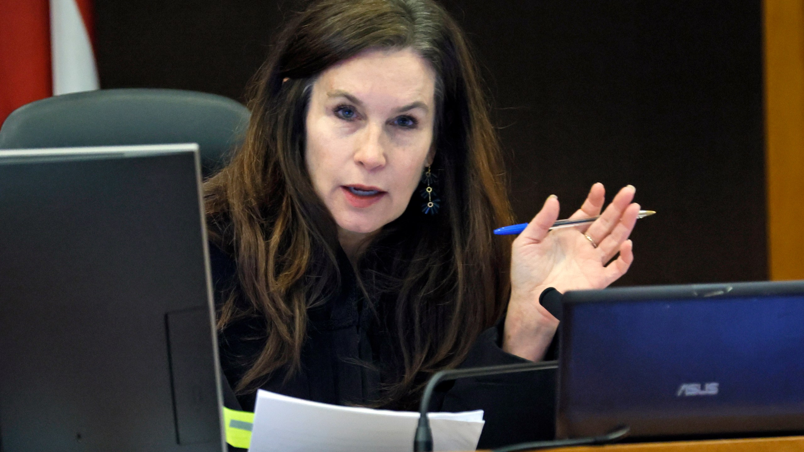 FILE - Judge Paige Reese Whitaker answers the question as she hears arguments for several motions the trial of Atlanta rapper Young Thug, whose real name is Jeffery Williams, July 30, 2024, at the Fulton County courtroom in Atlanta. (Miguel Martinez/Atlanta Journal-Constitution via AP, File)