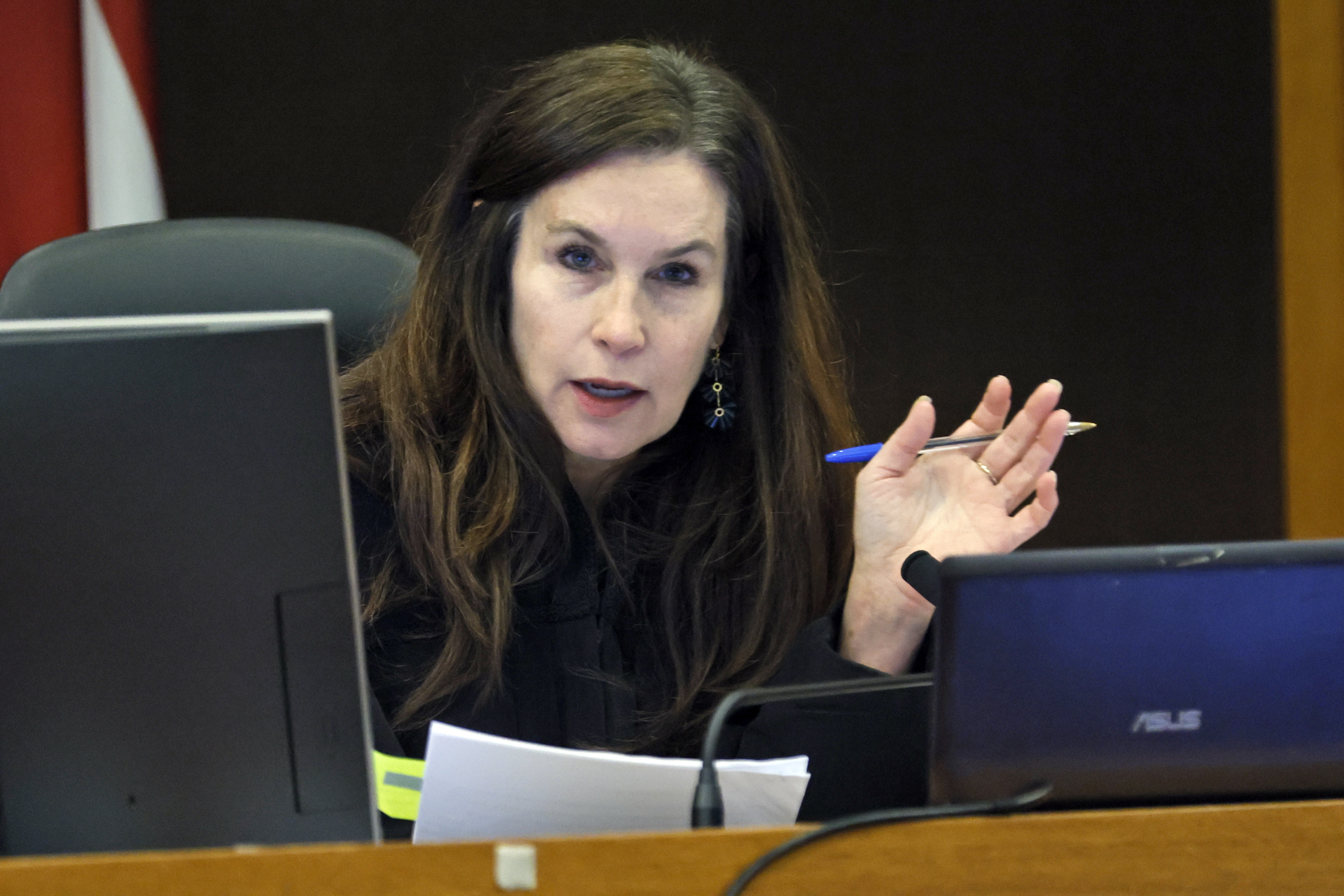 FILE - Judge Paige Reese Whitaker answers the question as she hears arguments for several motions the trial of Atlanta rapper Young Thug, whose real name is Jeffery Williams, July 30, 2024, at the Fulton County courtroom in Atlanta. (Miguel Martinez/Atlanta Journal-Constitution via AP, File)