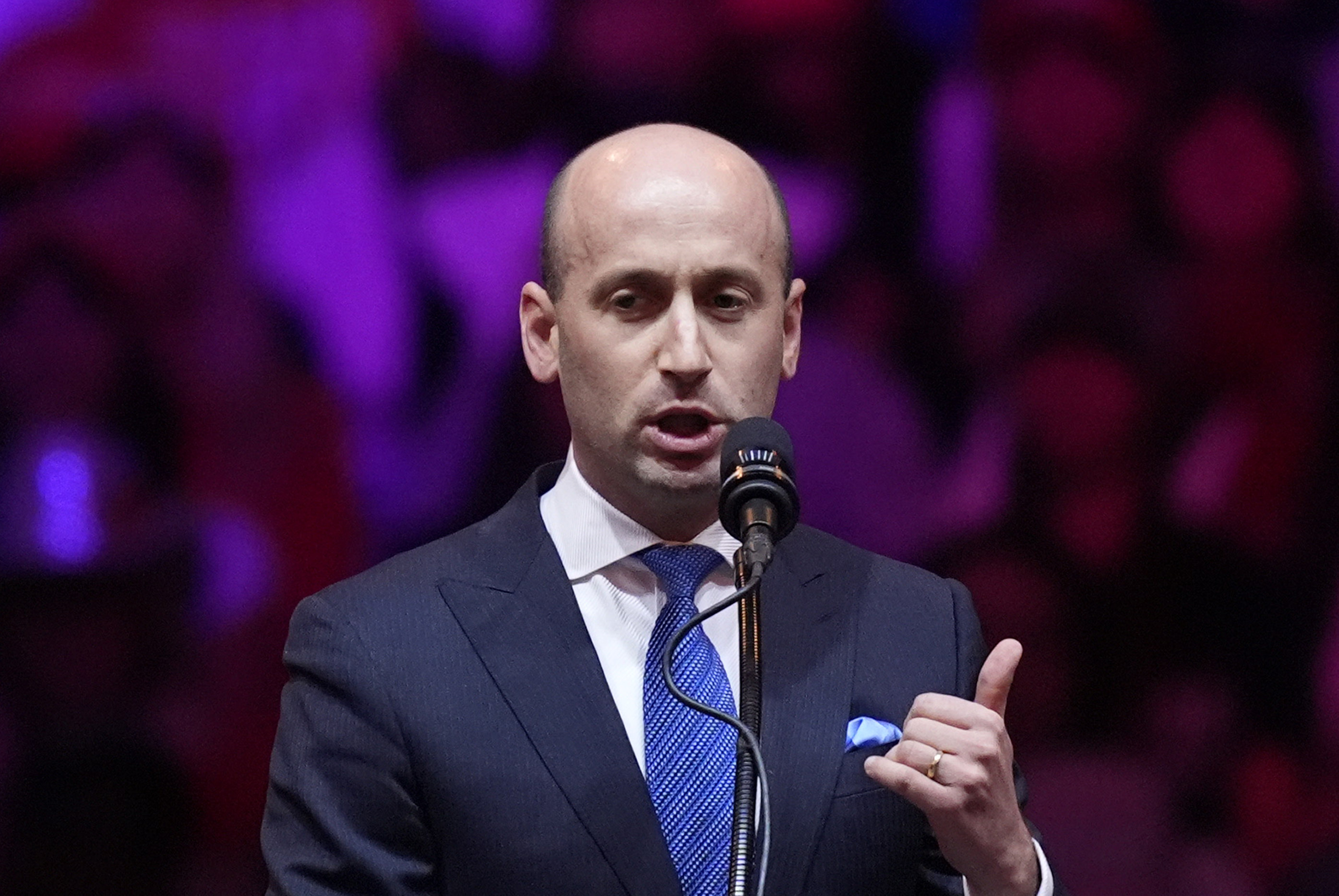 Stephen Miller speaks before Republican presidential nominee former President Donald Trump at a campaign rally at Madison Square Garden, Sunday, Oct. 27, 2024, in New York. (AP Photo/Evan Vucci)