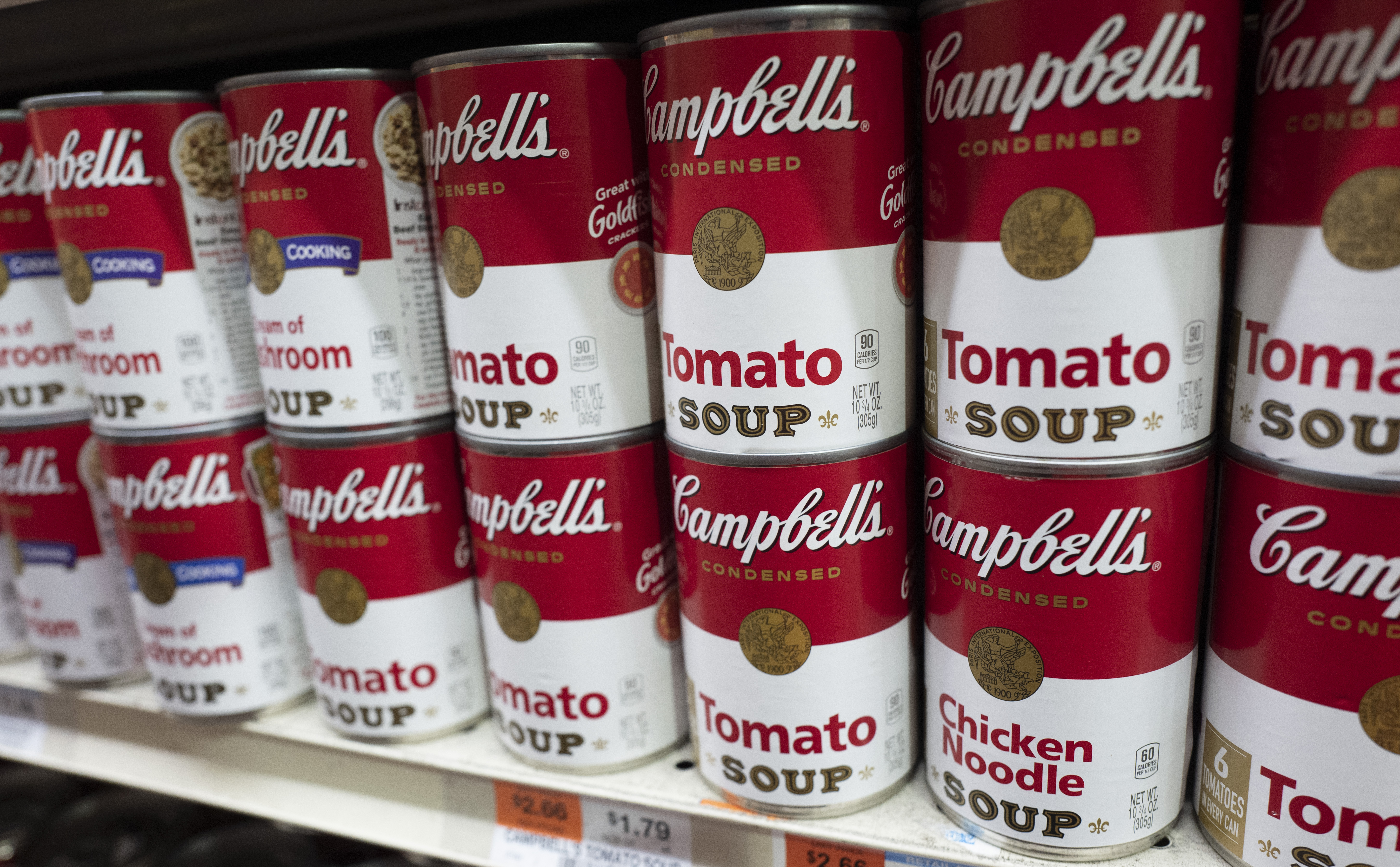 FILE - Cans of Campbell's soup are displayed in a supermarket, March 25, 2021, in New York. (AP Photo/Mark Lennihan, File)