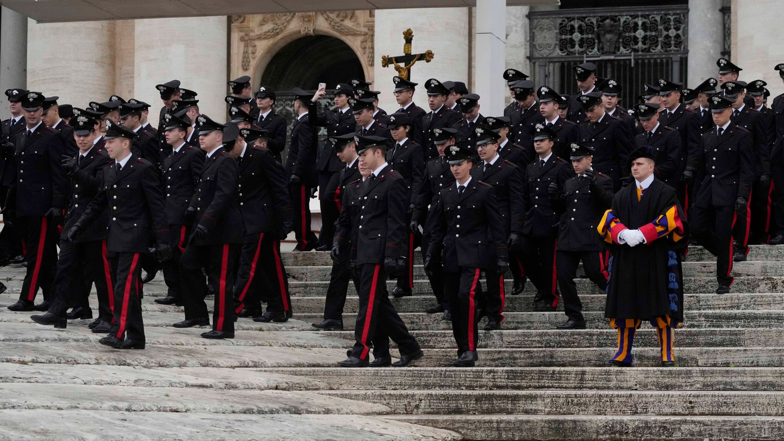 Italian Carabinieri, paramilitary policemen leave after attending Pope Francis' weekly general audience in St. Peter's Square at The Vatican, Wednesday, Nov.20, 2024. (AP Photo/Gregorio Borgia)