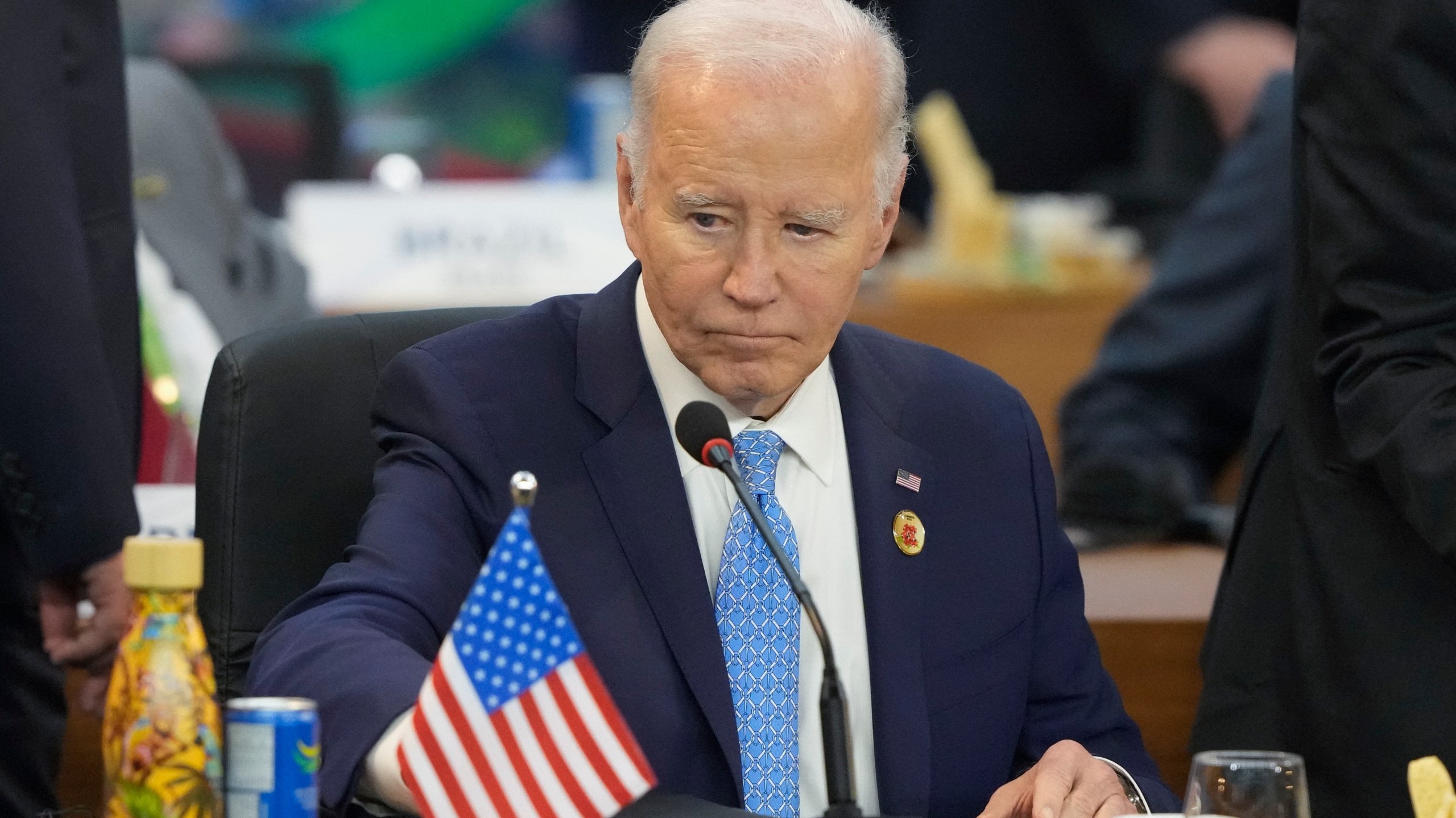 U.S. President Joe Biden attends the G20 Summit leaders meeting in Rio de Janeiro, Monday, Nov. 18, 2024. (AP Photo/Eraldo Peres)