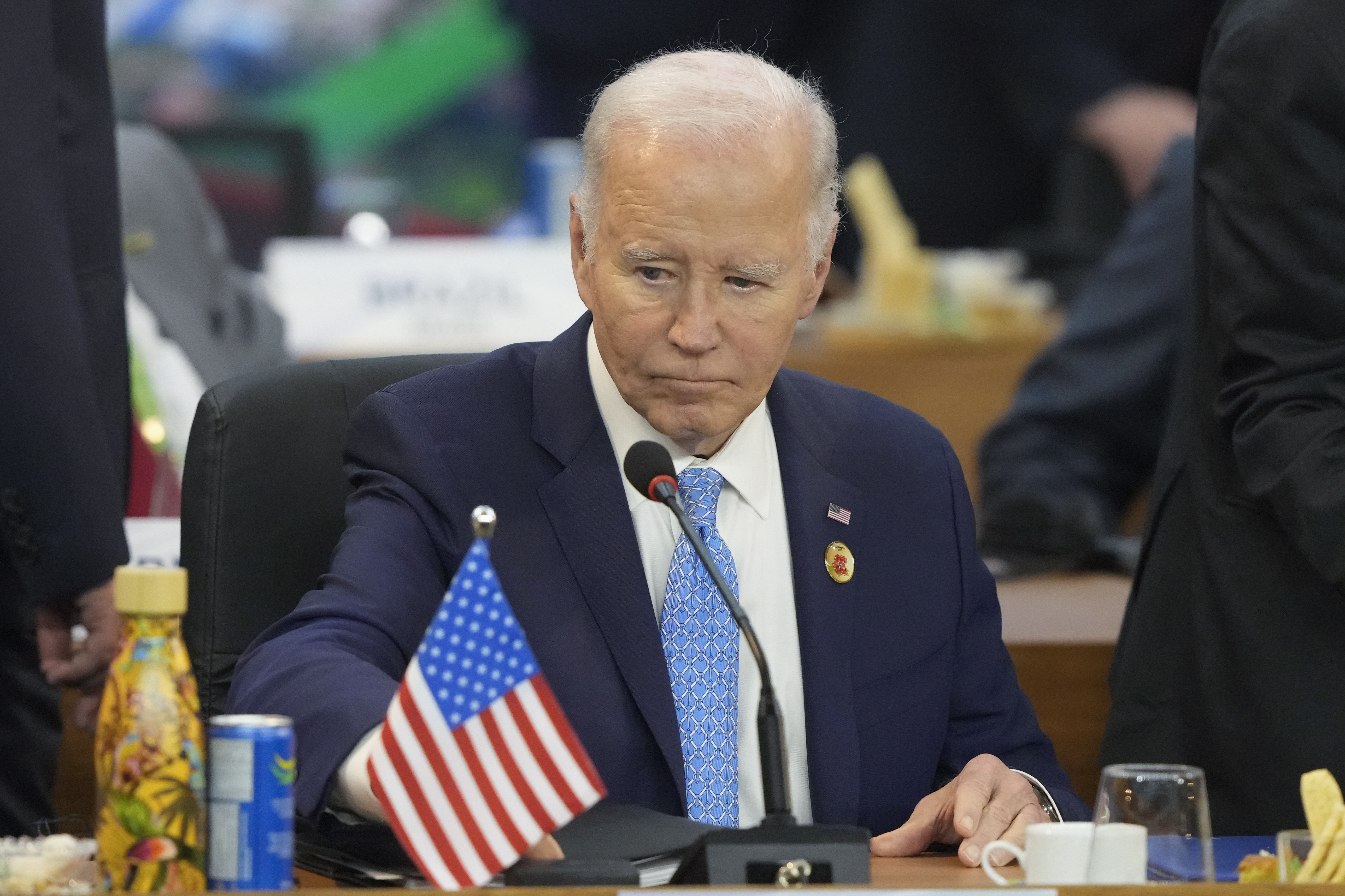 U.S. President Joe Biden attends the G20 Summit leaders meeting in Rio de Janeiro, Monday, Nov. 18, 2024. (AP Photo/Eraldo Peres)