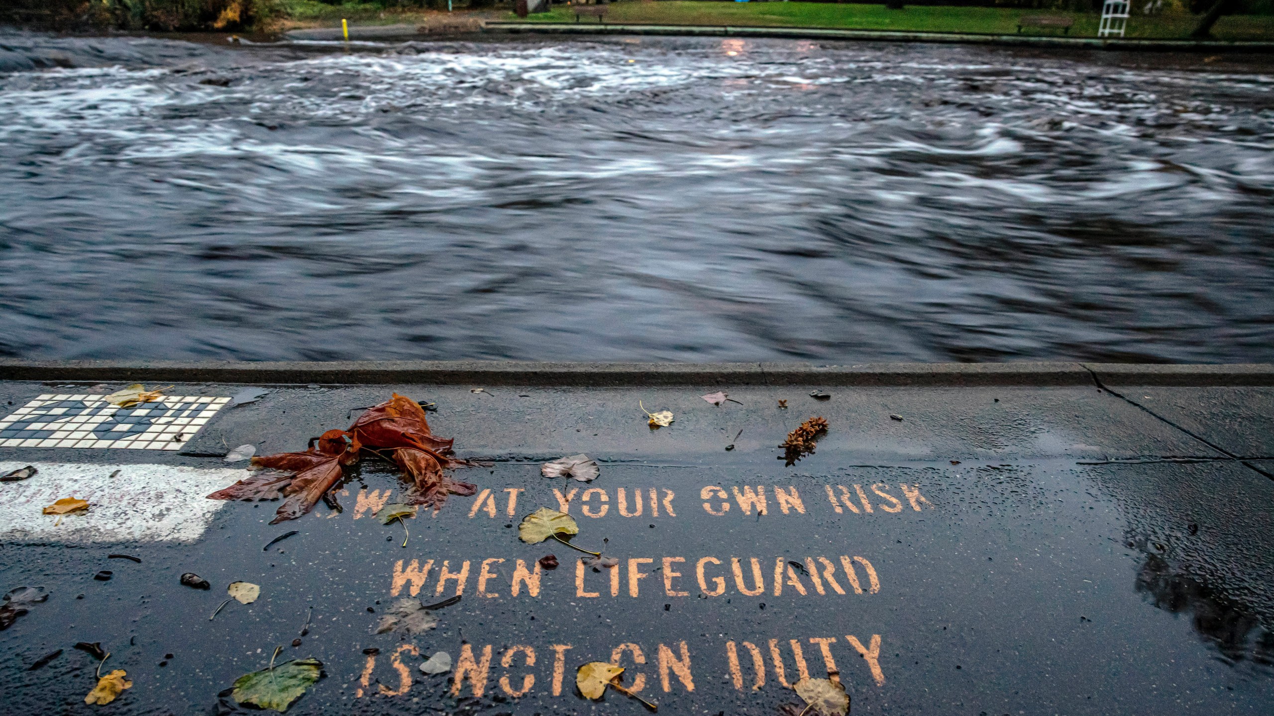 Big Chico Creek swirls by a swimming area at One Mile Recreation, runoff from Tuesday's rain and melting snow created flooding concerns as an atmospheric river storm dumped significant precipitation in Chico, Calif., Thursday, Nov. 21, 2024. (Carlos Avila Gonzalez/San Francisco Chronicle via AP)