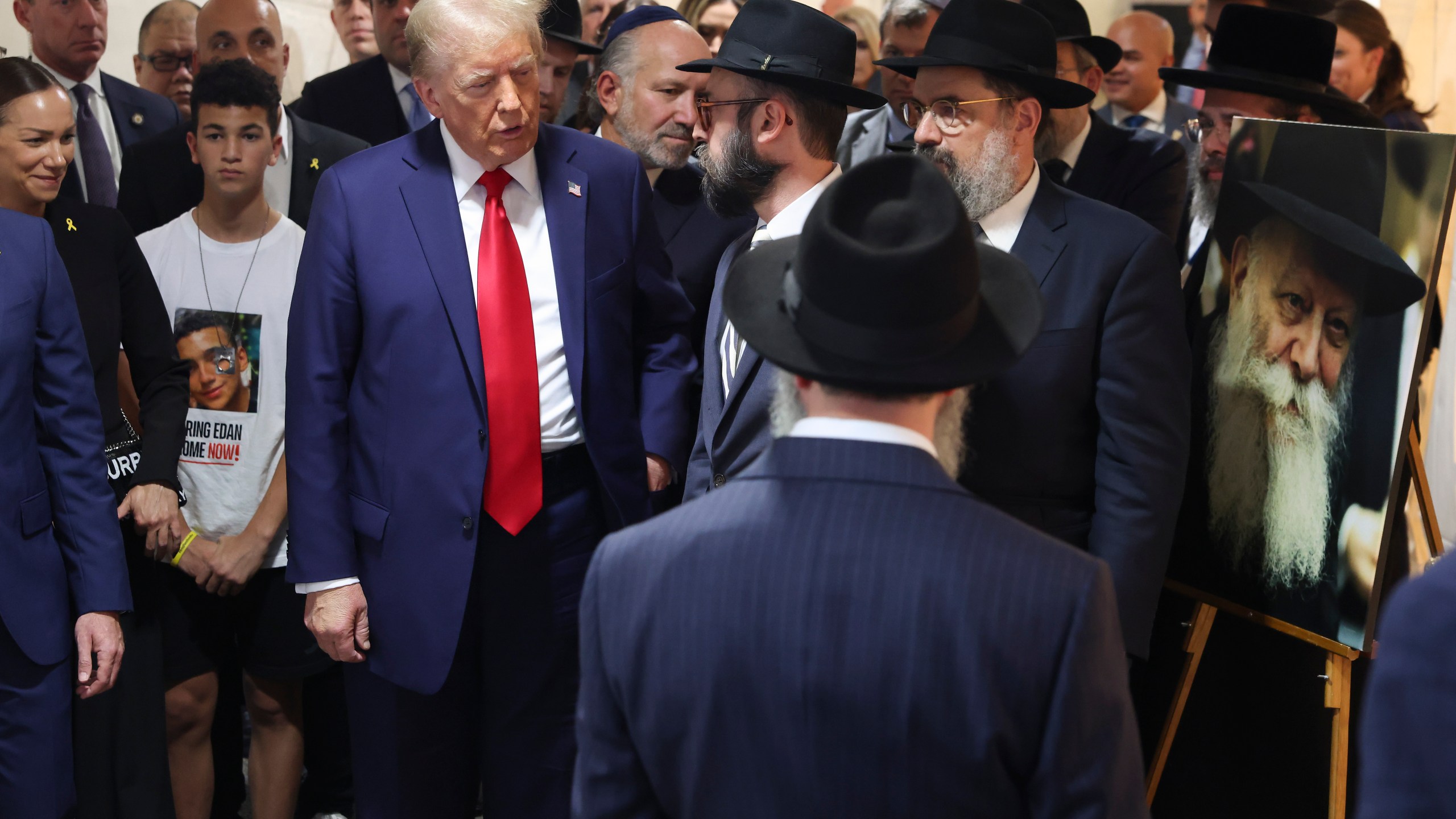 FILE - Republican presidential nominee former President Donald Trump arrives at Ohel Chabad-Lubavitch to visit the gravesite of Rabbi Menachem Mendel Schneerson, Monday, Oct. 7, 2024, in New York. (AP Photo/Yuki Iwamura, File)