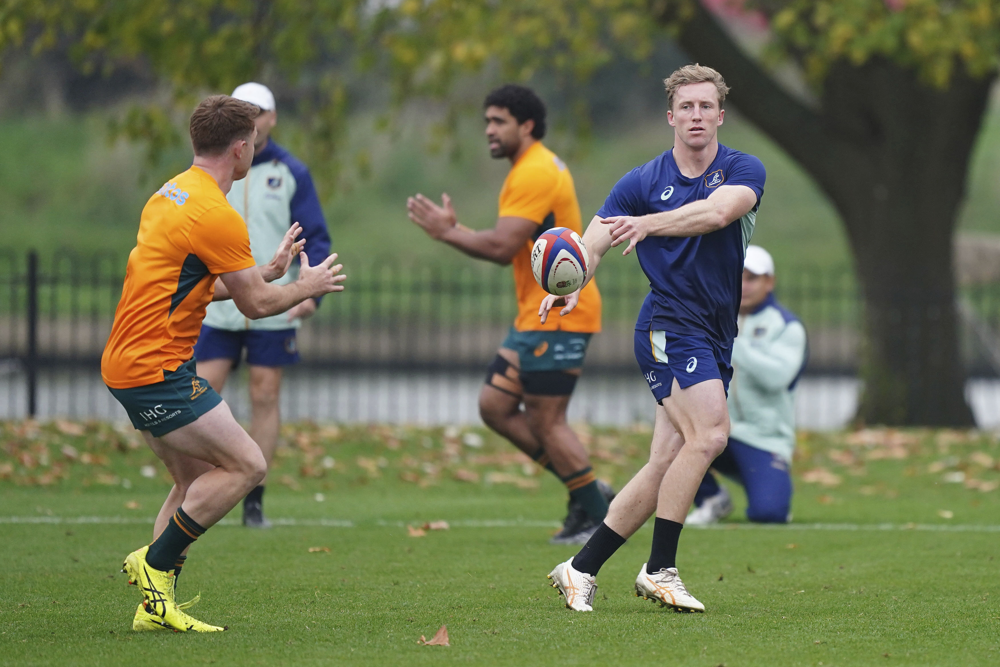 Australia's Harry Potter during a team run at The Lensbury Resort, Teddington, Britain, Friday Nov. 8, 2024. (Zac Goodwin/PA via AP)