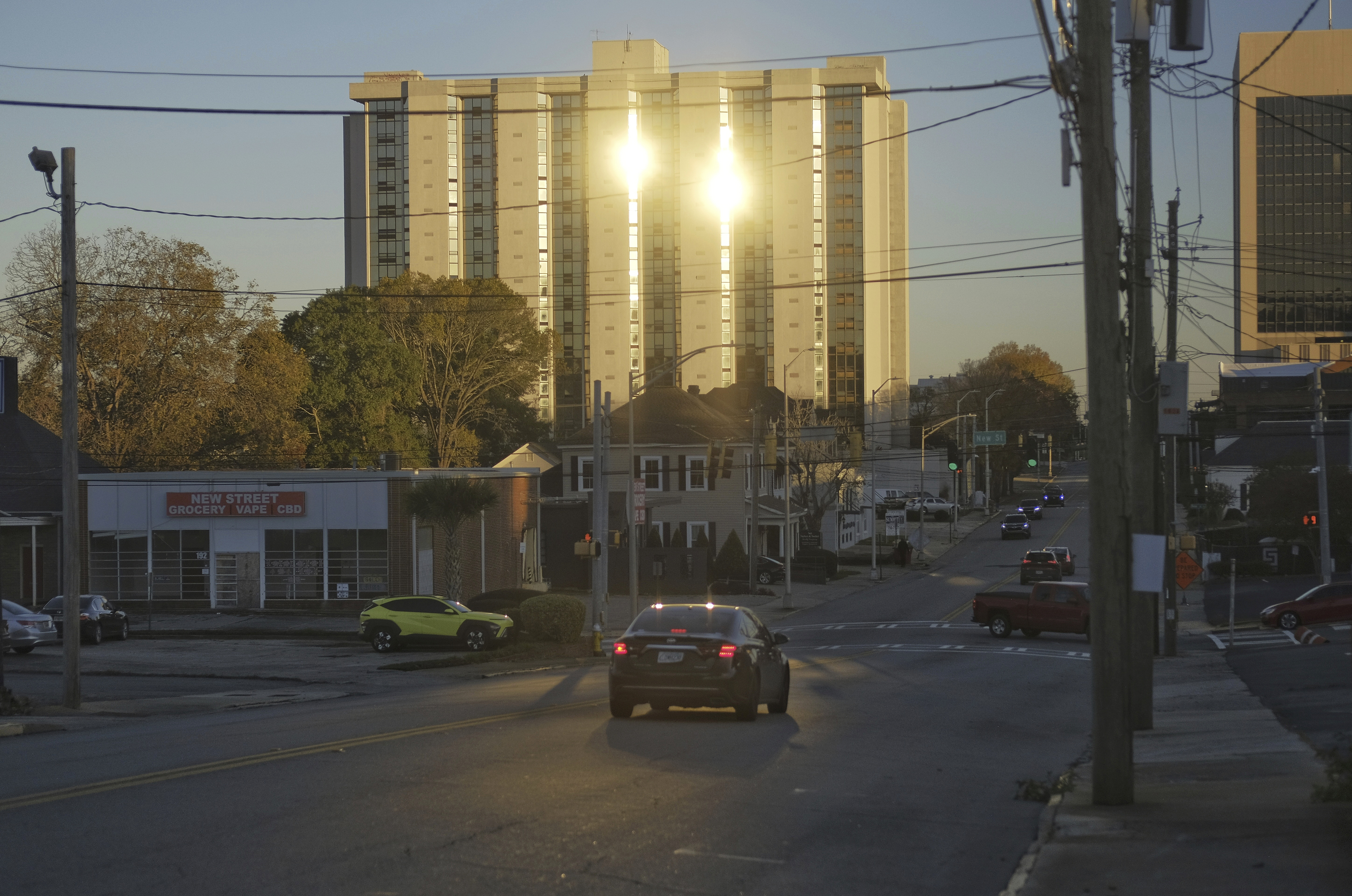 The former Ramada Plaza hotel, slated for implosion as part of New Year's Eve festivities on Dec. 31, 2024, is seen on Wednesday, Nov. 20, 2024, in Macon, Ga. (Grant Blankenship/Georgia Public Broadcasting via AP)