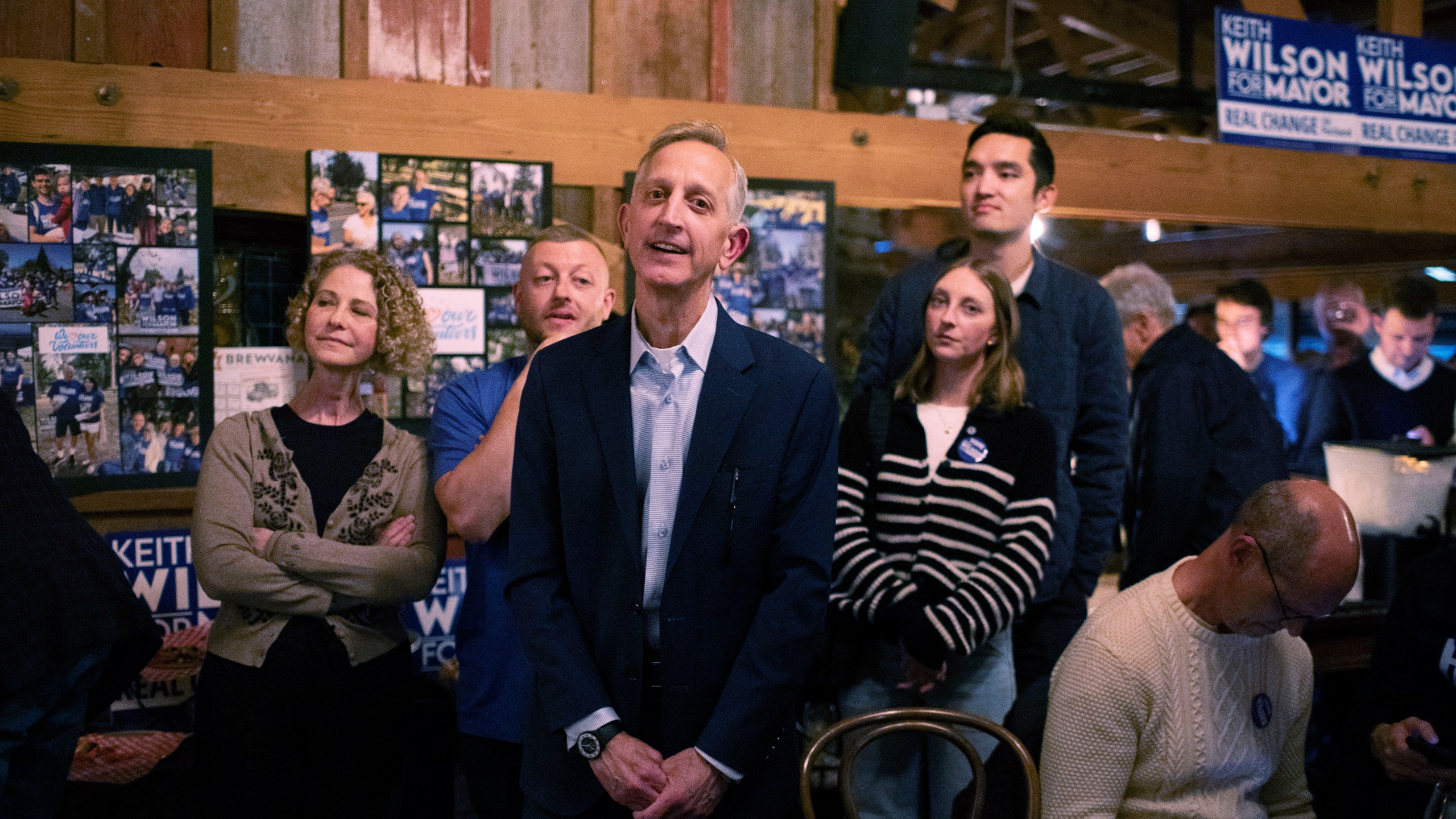 Portland mayoral candidate Keith Wilson on election night at Old Town Brewing in Portland, Ore., Tuesday, Nov. 5, 2024. (Beth Nakamura/The Oregonian via AP, File)