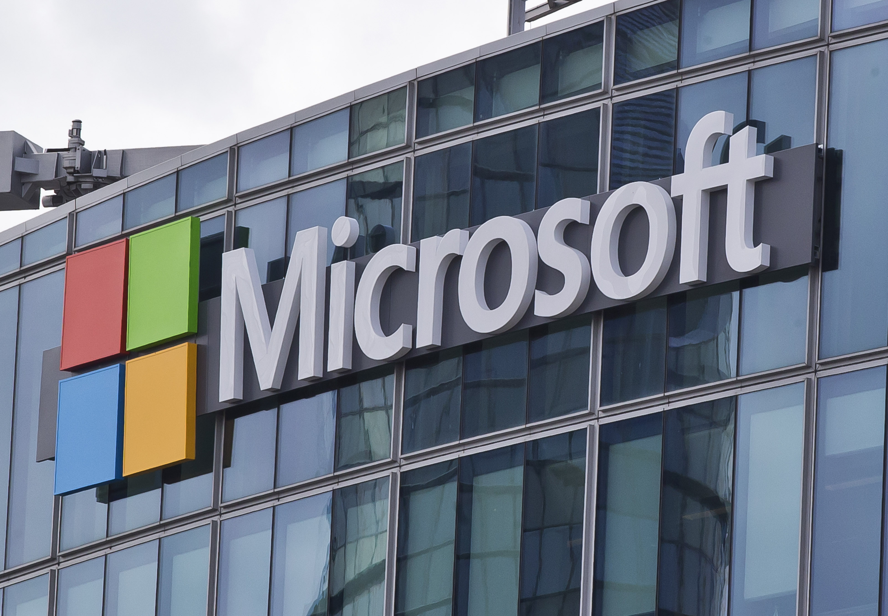 FILE - This April 12, 2016 file photo shows the Microsoft logo in Issy-les-Moulineaux, outside Paris. (AP Photo/Michel Euler, File)