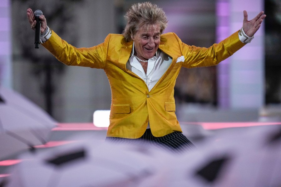 FILE - Rod Stewart performs at the Platinum Jubilee concert taking place in front of Buckingham Palace, London, Saturday June 4, 2022, on the third of four days of celebrations to mark the Platinum Jubilee. (AP Photo/Alastair Grant, Pool, File)