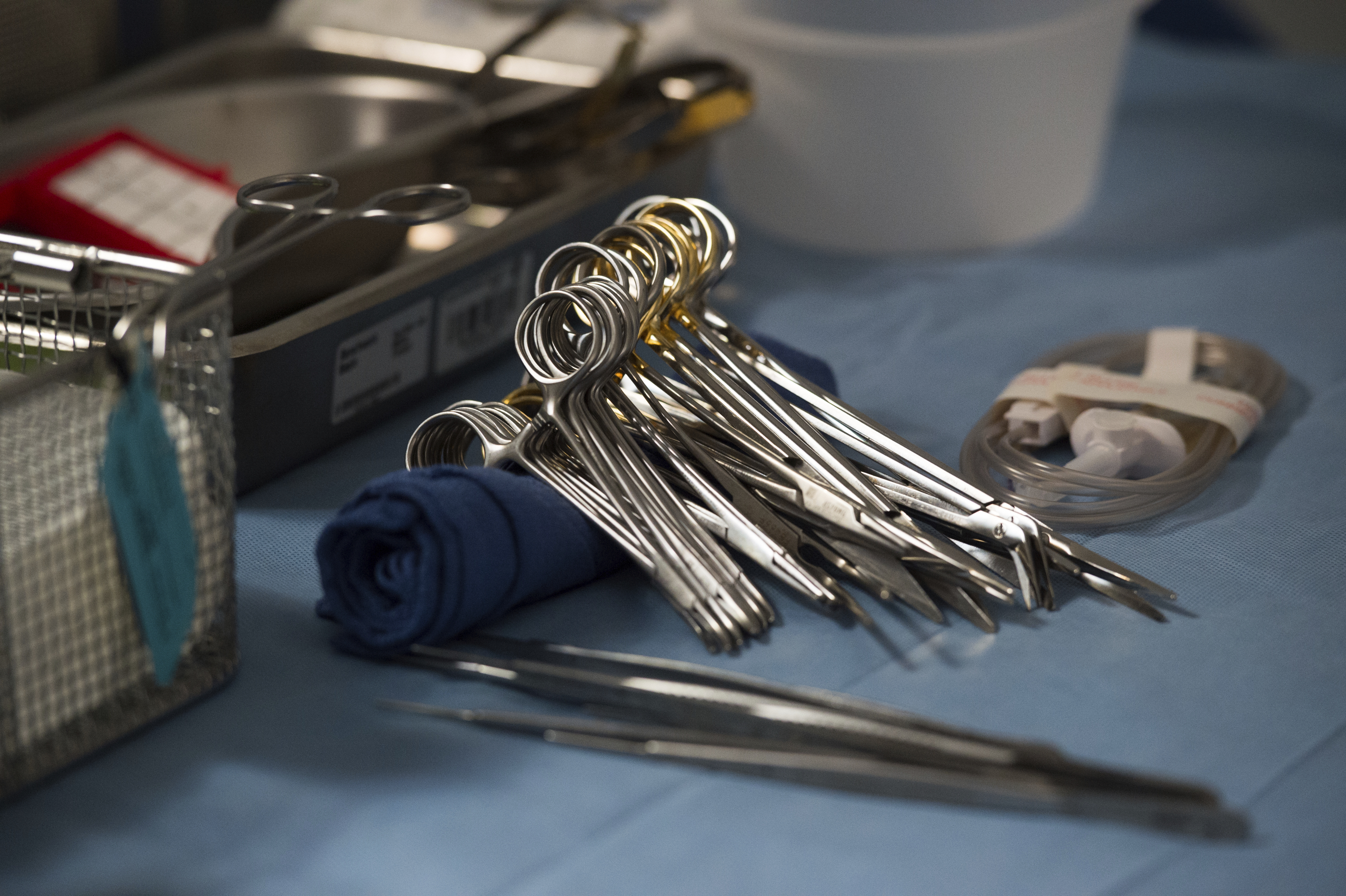 FILE - Surgical instruments and supplies lay on a table during a kidney transplant surgery at MedStar Georgetown University Hospital in Washington D.C., Tuesday, June 28, 2016. (AP Photo/Molly Riley, File)