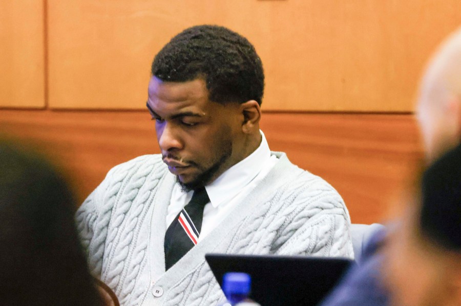 Defendant Deamonte Kendrick appears for the Young Thug trial at Fulton County Courthouse in Atlanta on Tuesday, Nov. 26, 2024. (Miguel Martinez/Atlanta Journal-Constitution via AP)