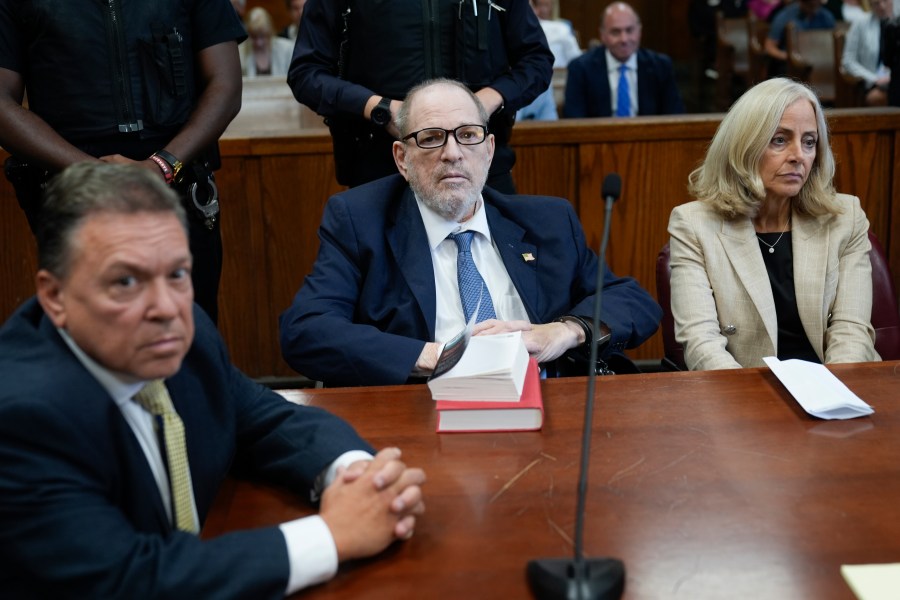 FILE - Harvey Weinstein, center, appears in criminal court in New York, Sept. 18, 2024. (AP Photo/Seth Wenig, Pool, File)