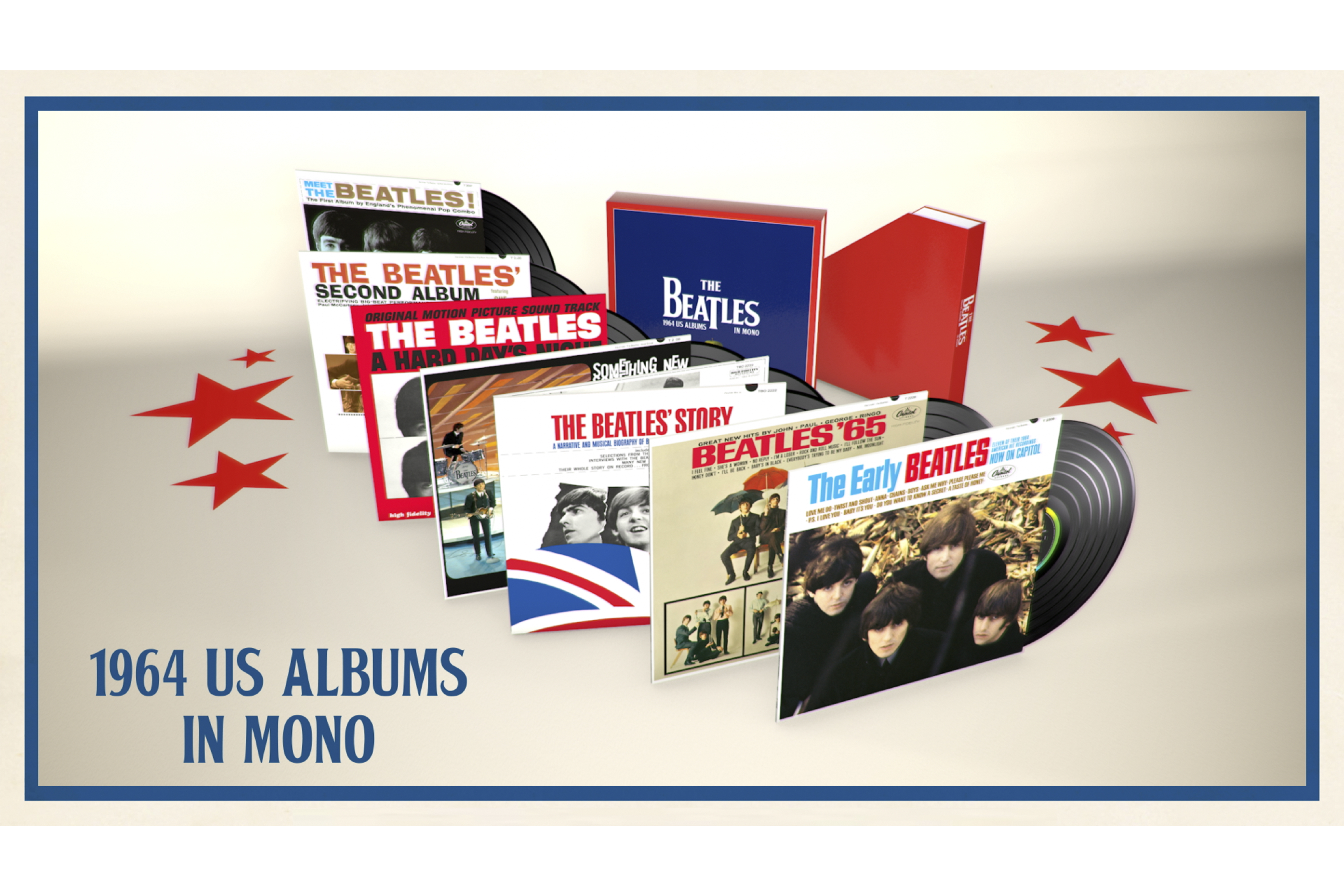 A box set collection of the first seven Beatles albums is displayed. (Disney+ Beatles via AP)