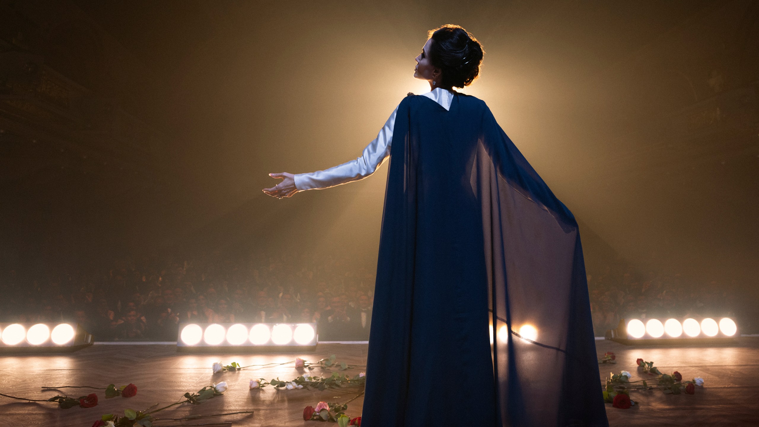 This image released by Netflix shows Angelina Jolie as Maria Callas in a scene from "Maria." (Pablo Larraín/Netflix via AP)