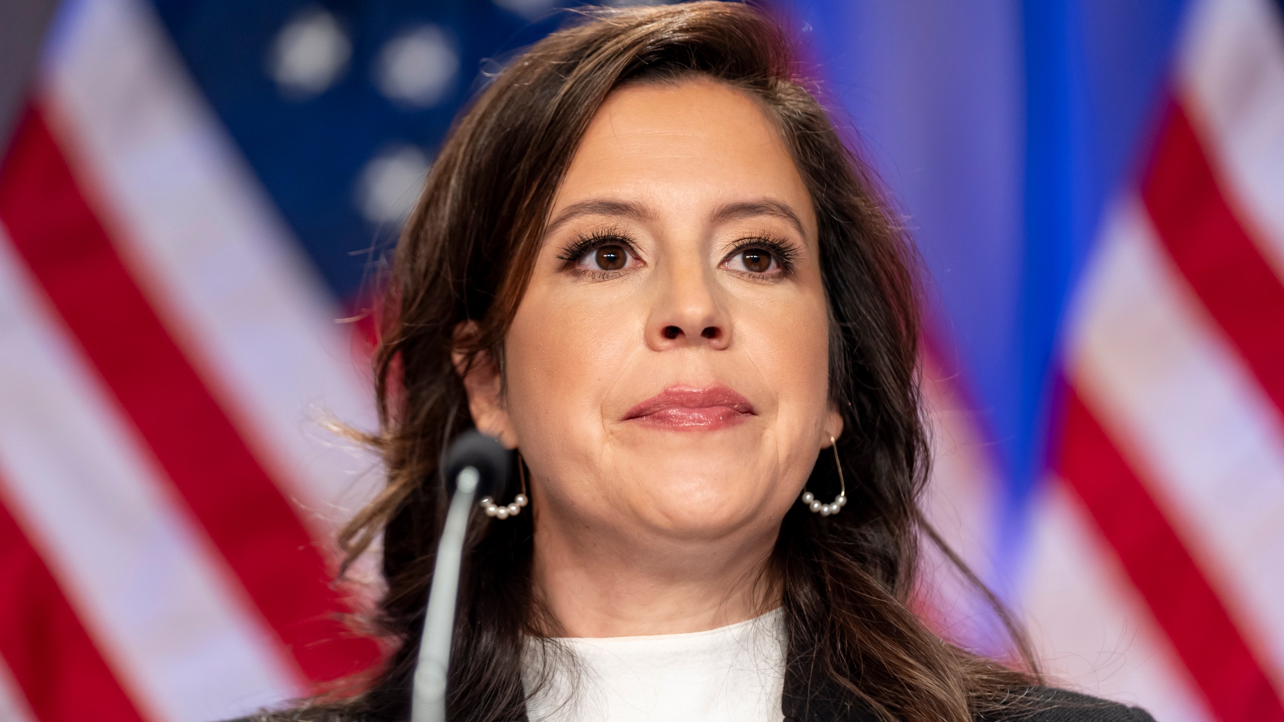 Rep. Elise Stefanik, R-N.Y., is seated before President-elect Donald Trump arrives at a meeting of the House GOP conference, Wednesday, Nov. 13, 2024, in Washington. (AP Photo/Alex Brandon)