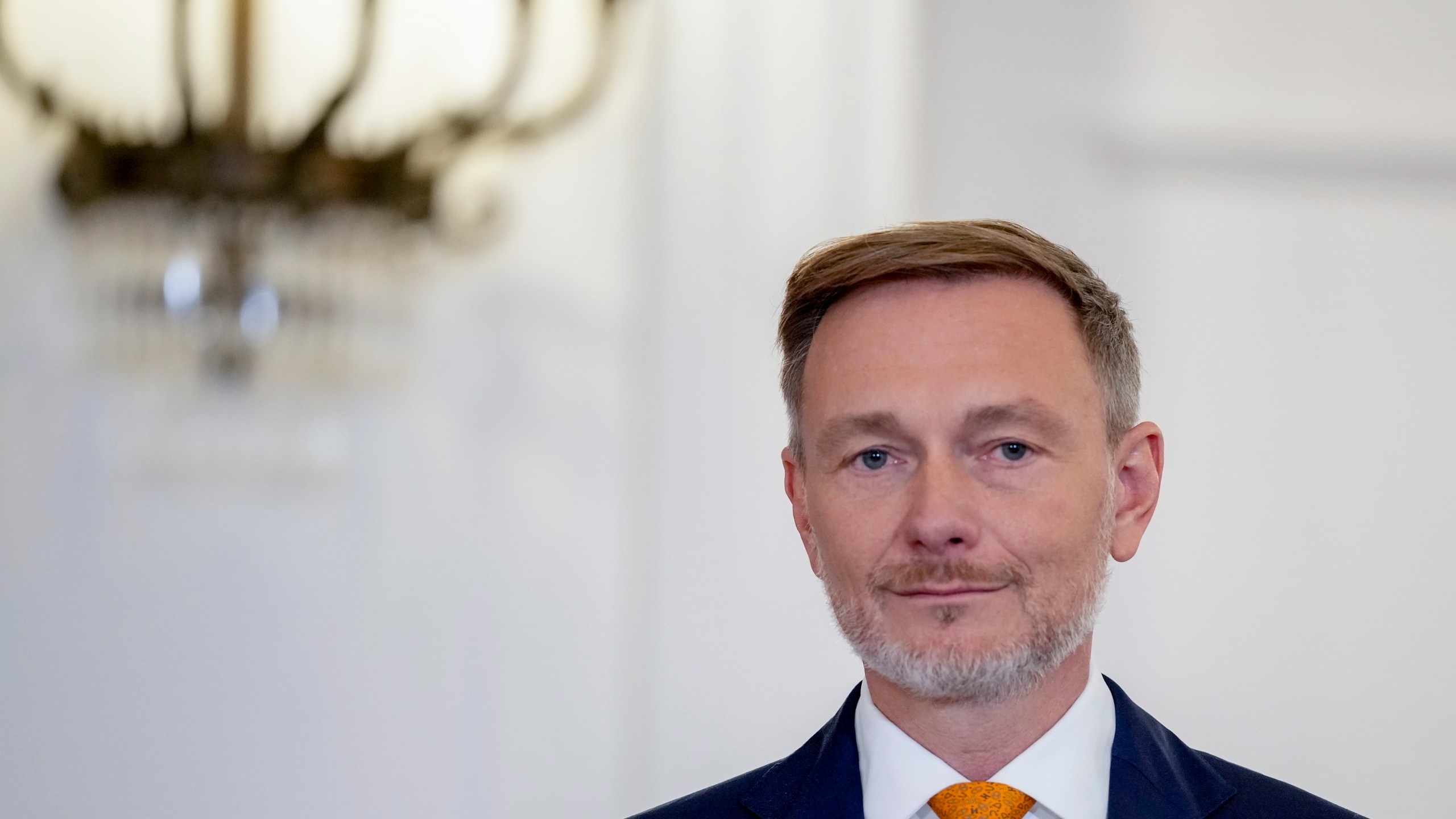 DismissedGerman Finance minister Christian Lindner stands in the Bellevue Palace in Berlin, Germany, Thursday, Nov.7, 2024. (AP Photo/Ebrahim Noroozi)