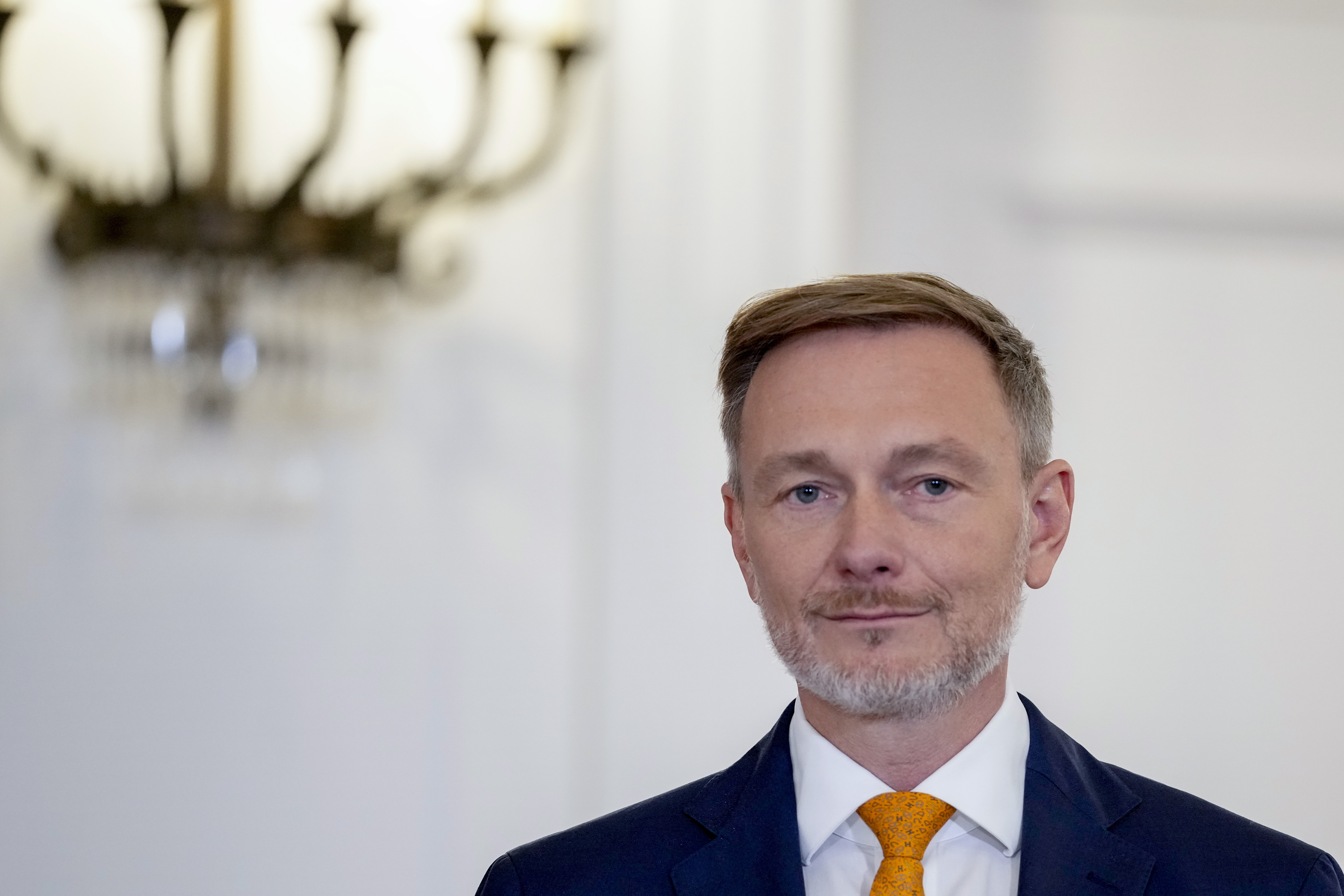 DismissedGerman Finance minister Christian Lindner stands in the Bellevue Palace in Berlin, Germany, Thursday, Nov.7, 2024. (AP Photo/Ebrahim Noroozi)