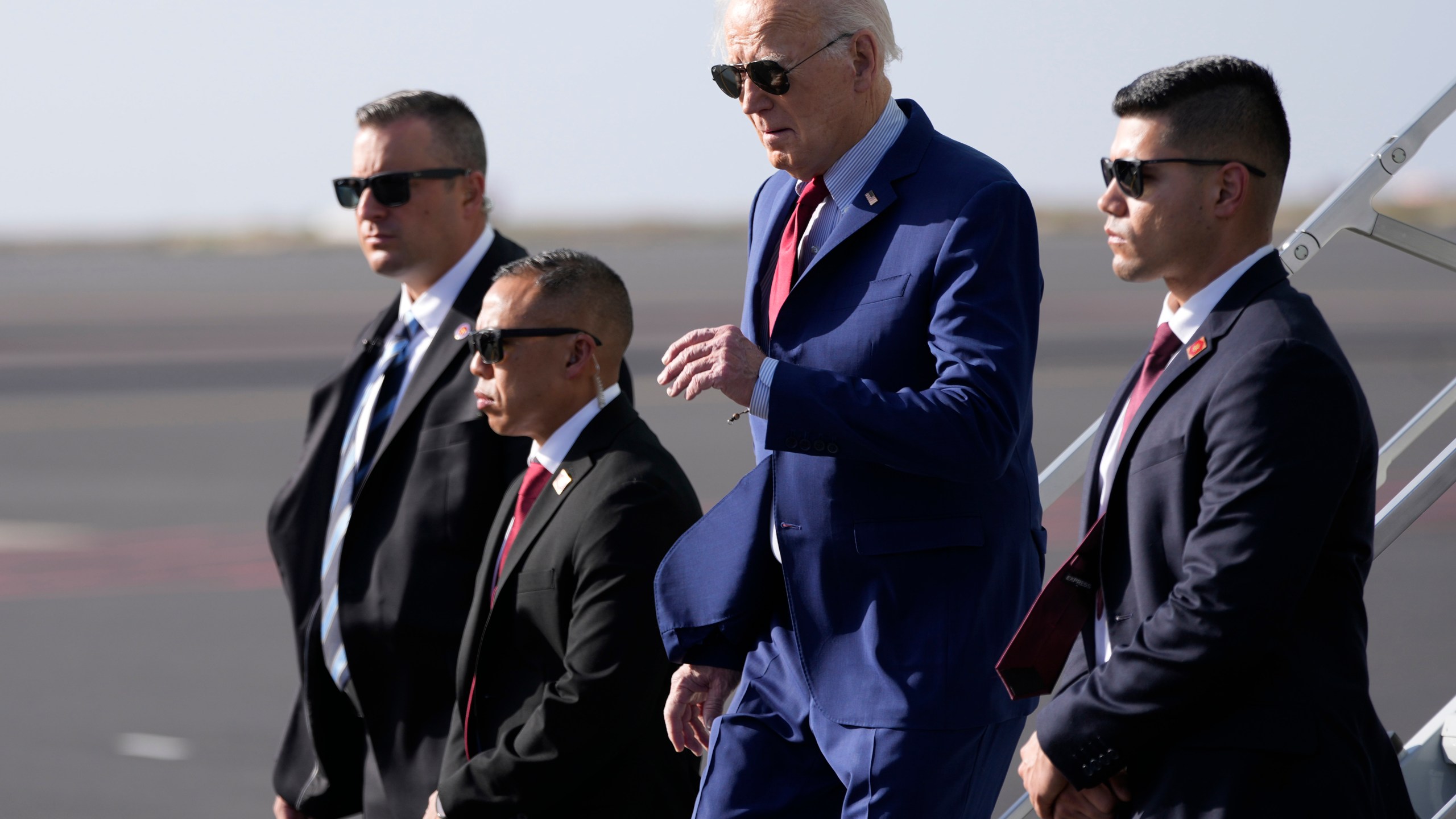 President Joe Biden arrives at Amilcar Cabral international airport on Sal island, Cape Verde Monday, Dec. 2, 2024, en route to Angola as he makes his long-promised visit to Africa. (AP Photo/Ben Curtis)