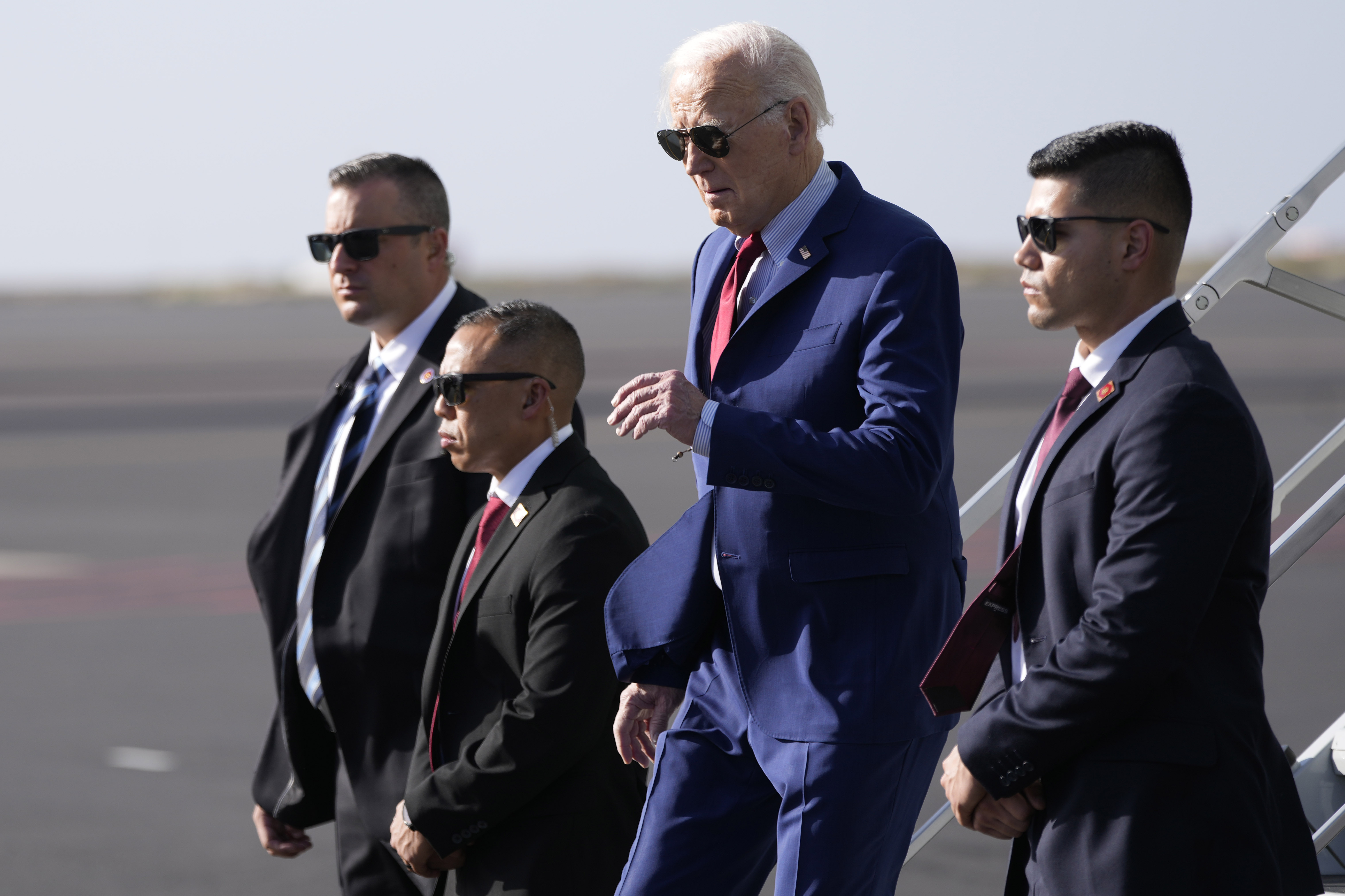 President Joe Biden arrives at Amilcar Cabral international airport on Sal island, Cape Verde Monday, Dec. 2, 2024, en route to Angola as he makes his long-promised visit to Africa. (AP Photo/Ben Curtis)