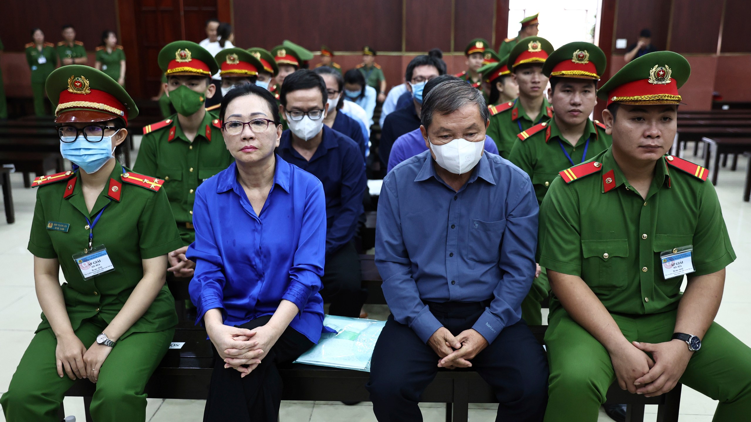 Vietnamese real estate tycoon Truong My Lan, second left, attends trial in an appeal she filed against her death sentence in a financial fraud case in Ho Chi Minh City, Vietnam, Tuesday, Dec. 3, 2024. (Tran Quynh/VNExpress via AP)