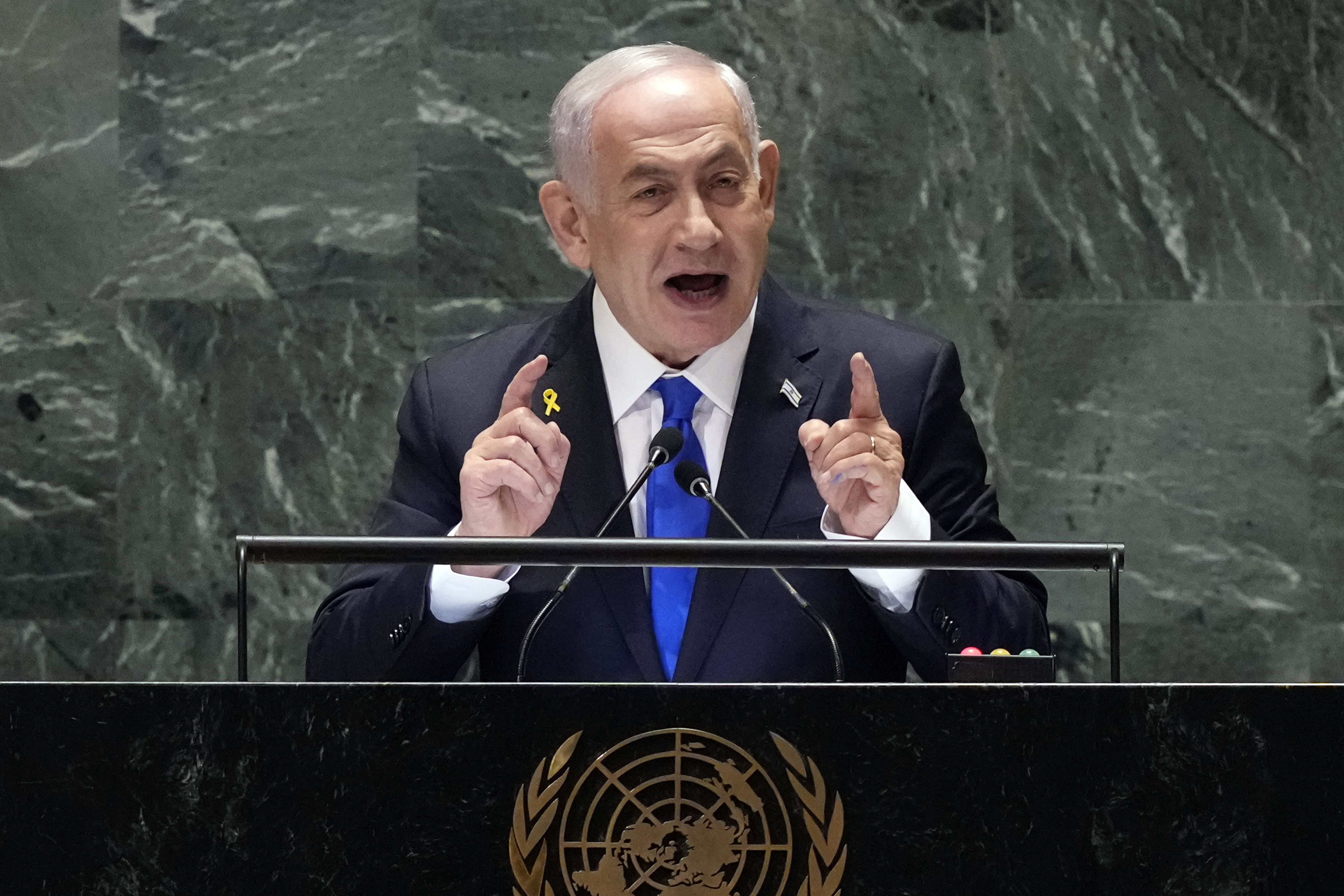 FILE - Israel Prime Minister Benjamin Netanyahu addresses the 79th session of the United Nations General Assembly, Sept. 27, 2024. (AP Photo/Richard Drew, File)