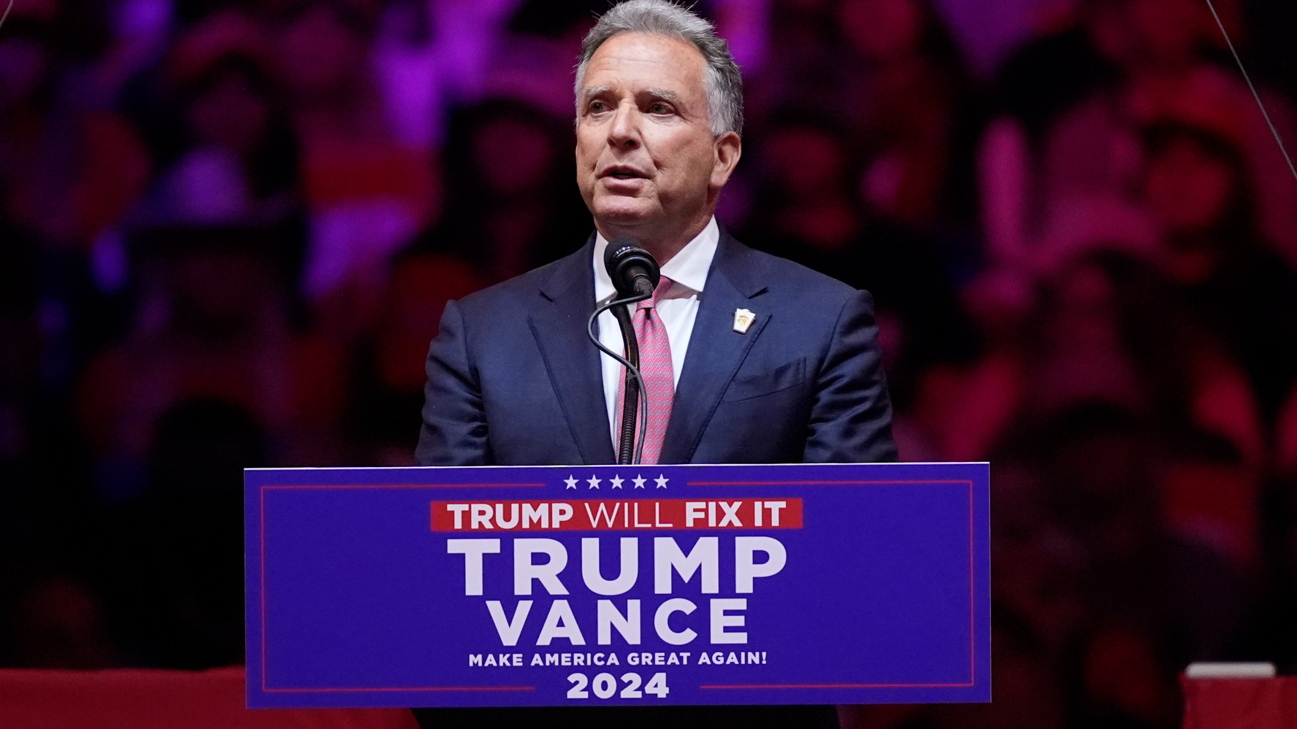 Steve Witkoff speaks before Republican presidential nominee former President Donald Trump at a campaign rally at Madison Square Garden, Sunday, Oct. 27, 2024, in New York. (AP Photo/Evan Vucci)