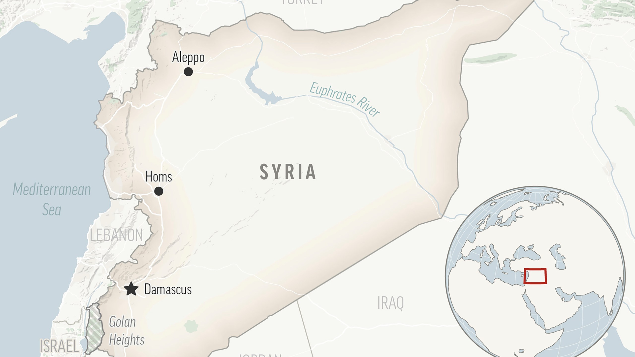 This is a locator map for Syria with its capital, Damascus. (AP Photo)